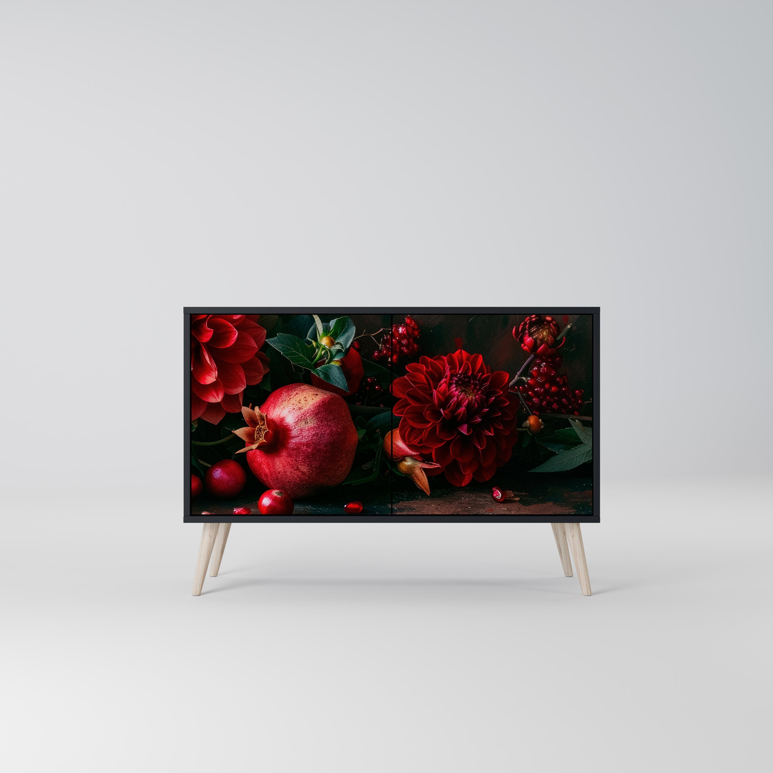 DAHLIAS AND POMEGRANATES 2-Door Sideboard in Black Finish