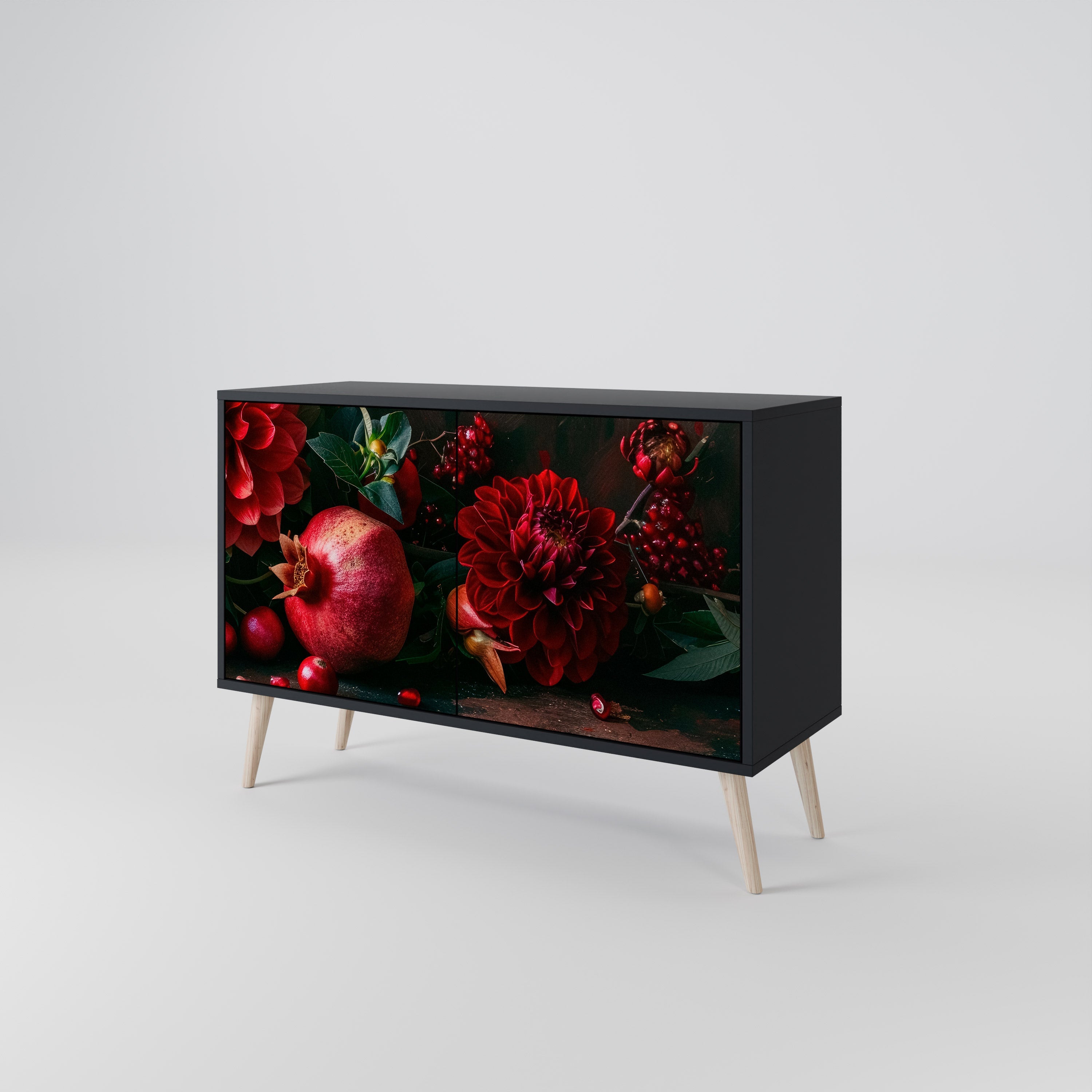 DAHLIAS AND POMEGRANATES 2-Door Sideboard in Black Finish
