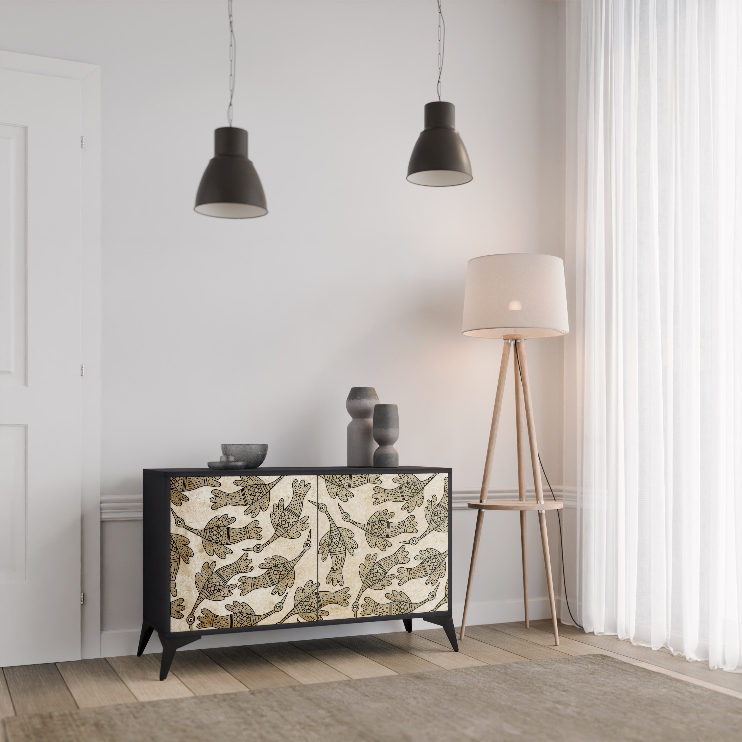 ALMONDINE SONGBIRD 2-Door Sideboard in Black Finish