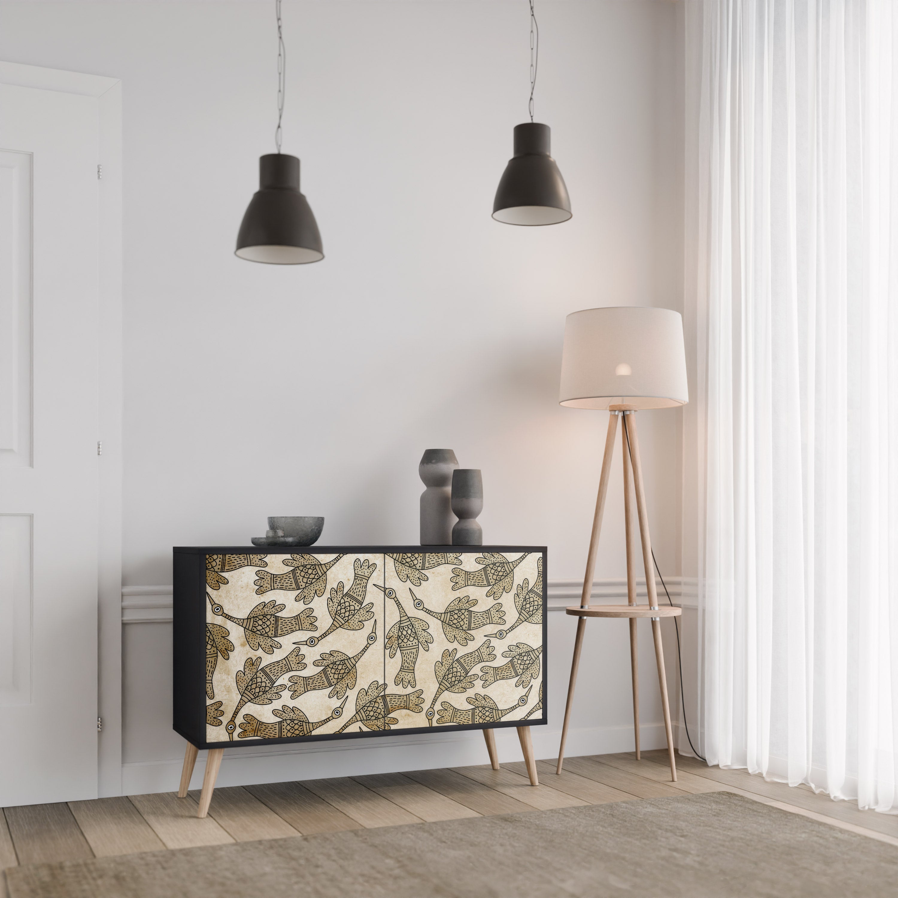 ALMONDINE SONGBIRD 2-Door Sideboard in Black Finish