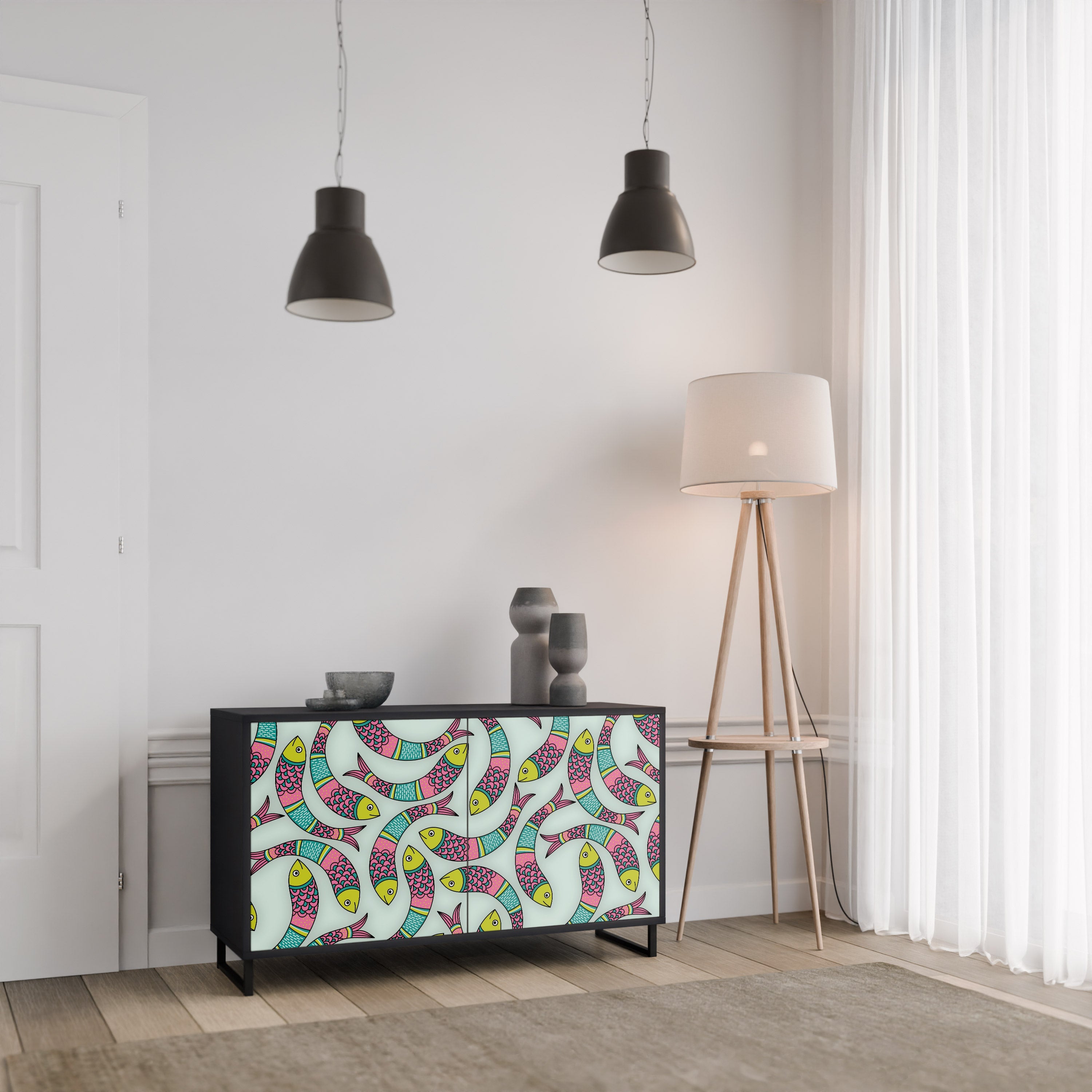 INDIAN FISH 2-Door Sideboard in Black Finish