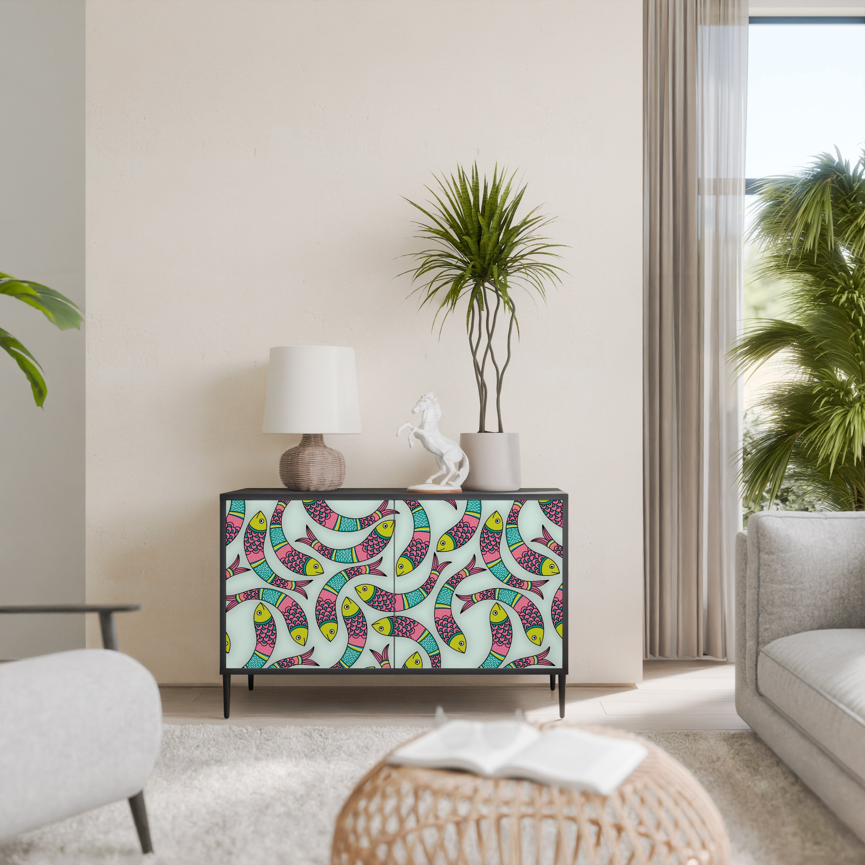 INDIAN FISH 2-Door Sideboard in Black Finish