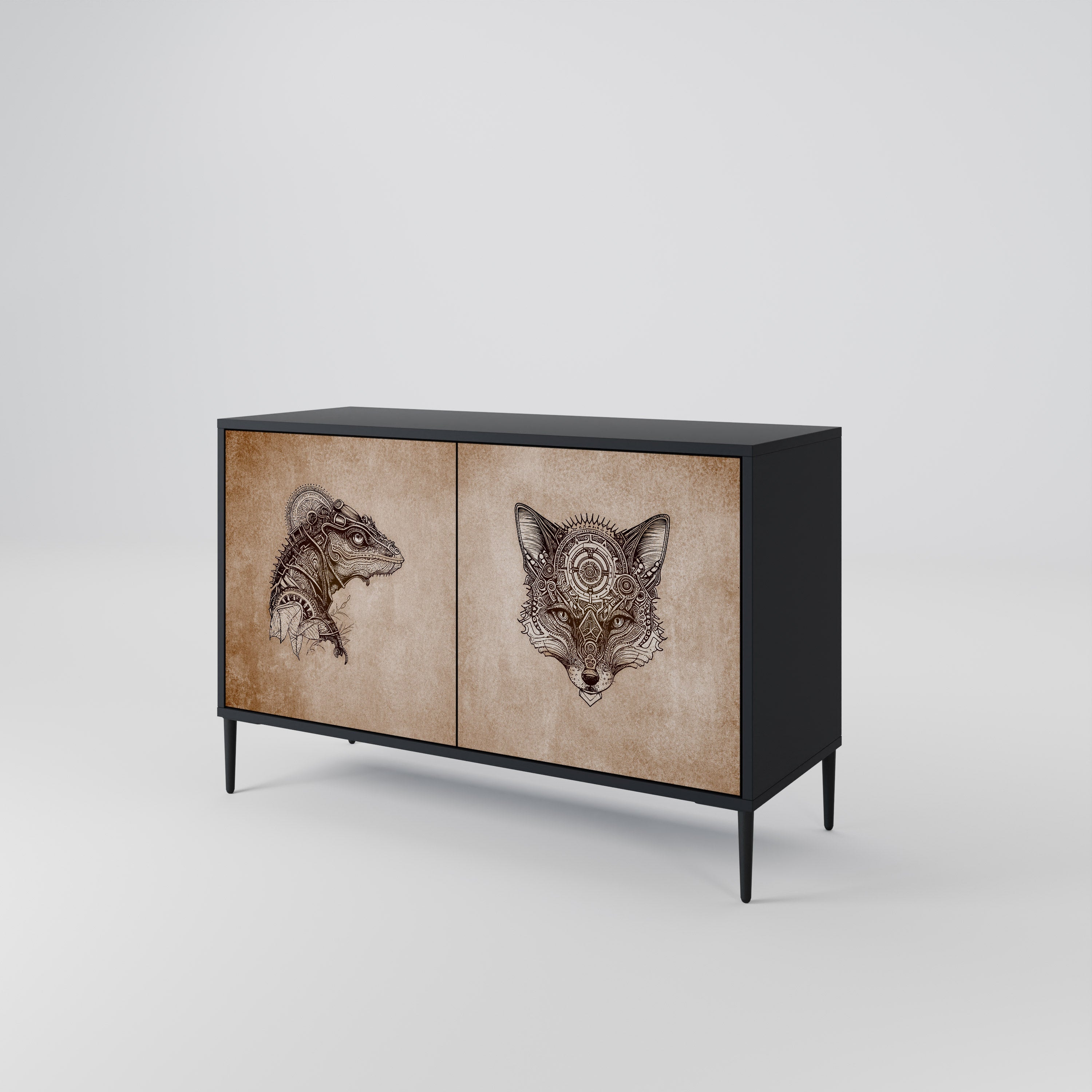 STEAMPUNK CLAN 2-Door Sideboard in Black Finish