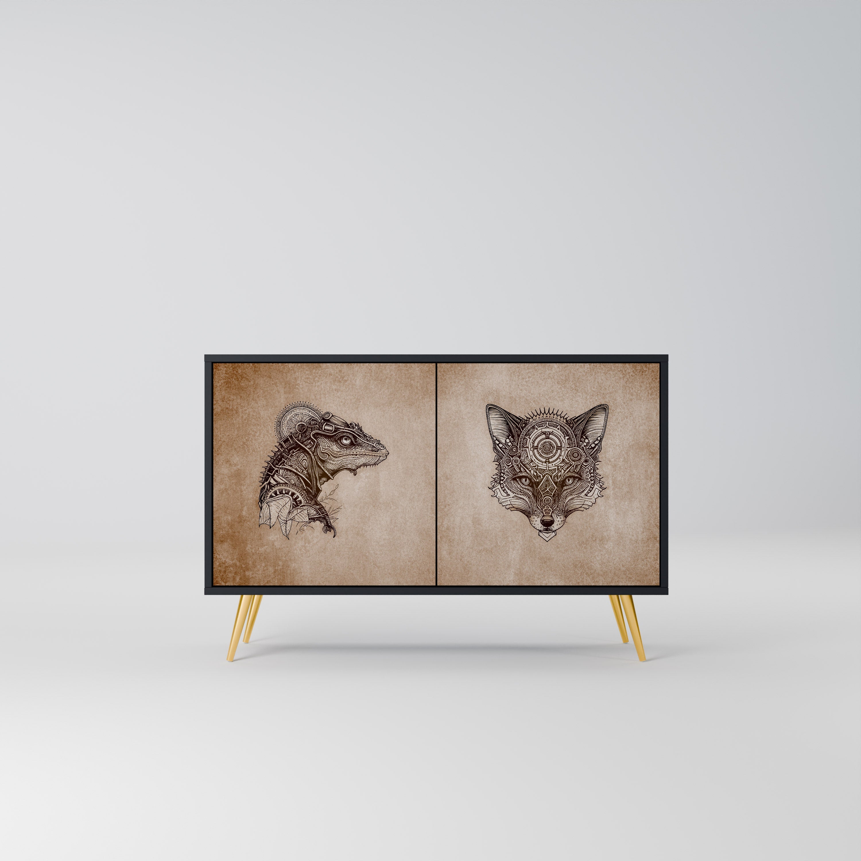 STEAMPUNK CLAN 2-Door Sideboard in Black Finish