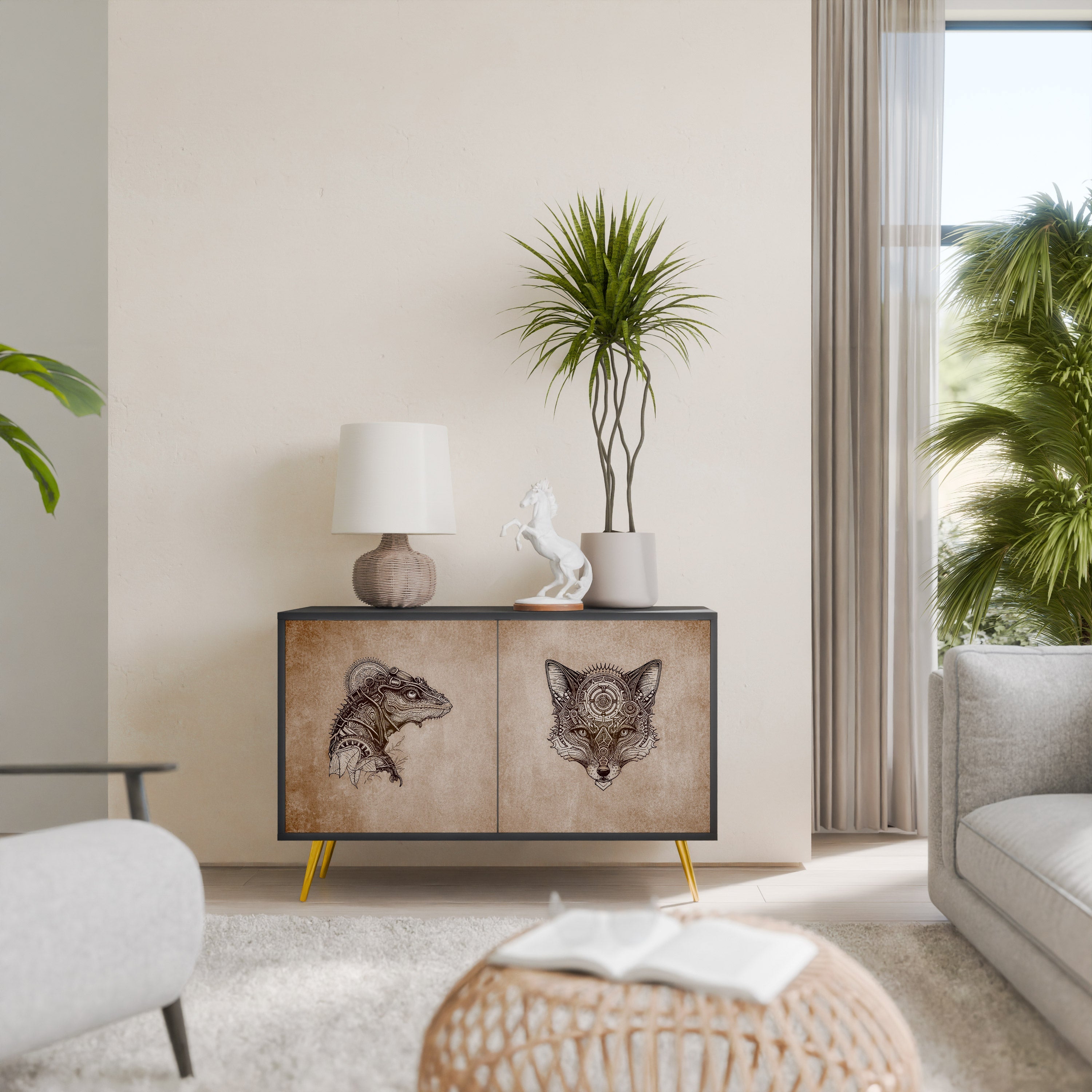 STEAMPUNK CLAN 2-Door Sideboard in Black Finish