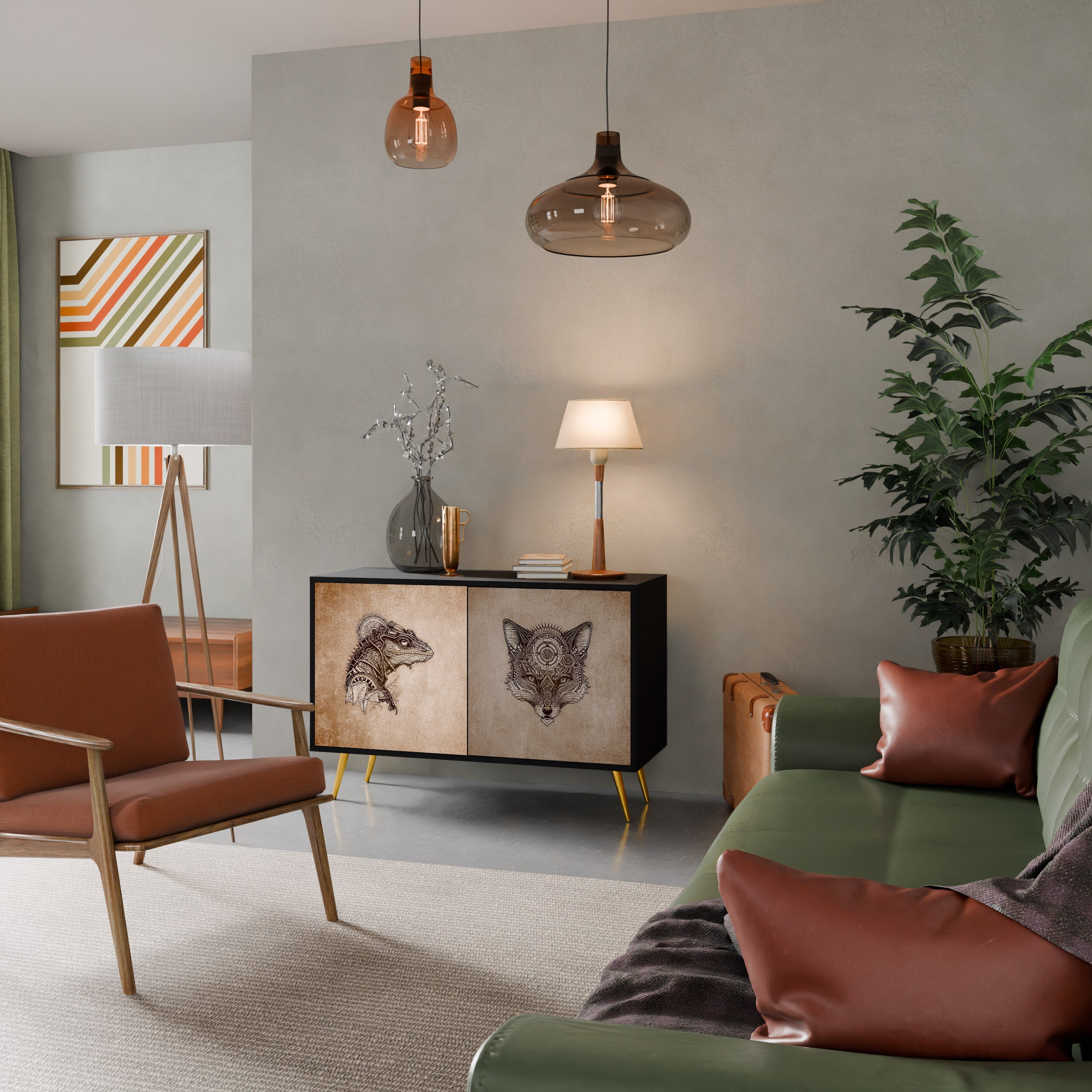 STEAMPUNK CLAN 2-Door Sideboard in Black Finish