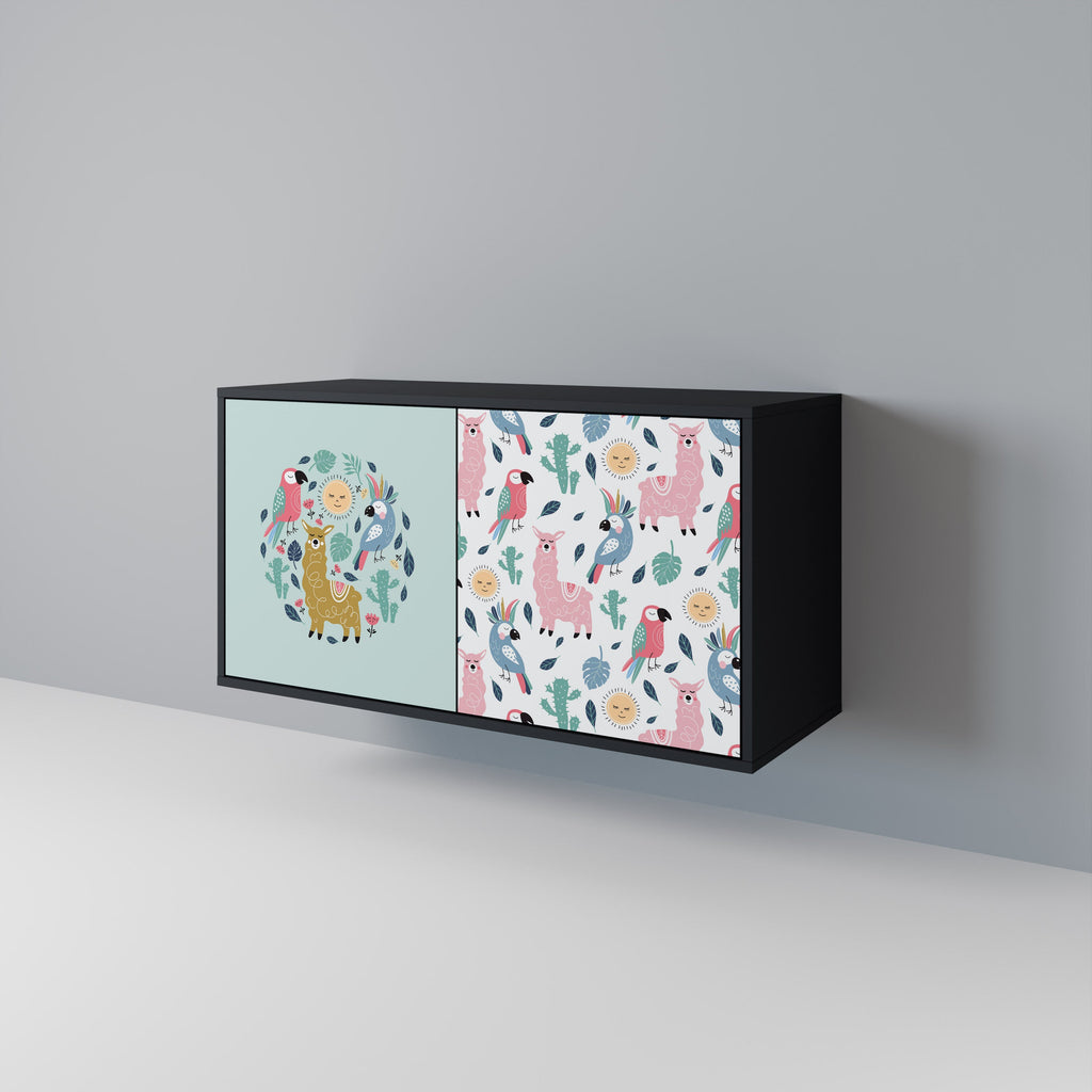 COLORFUL ALPACAS Sideboard mit 2 Türen in Schwarz