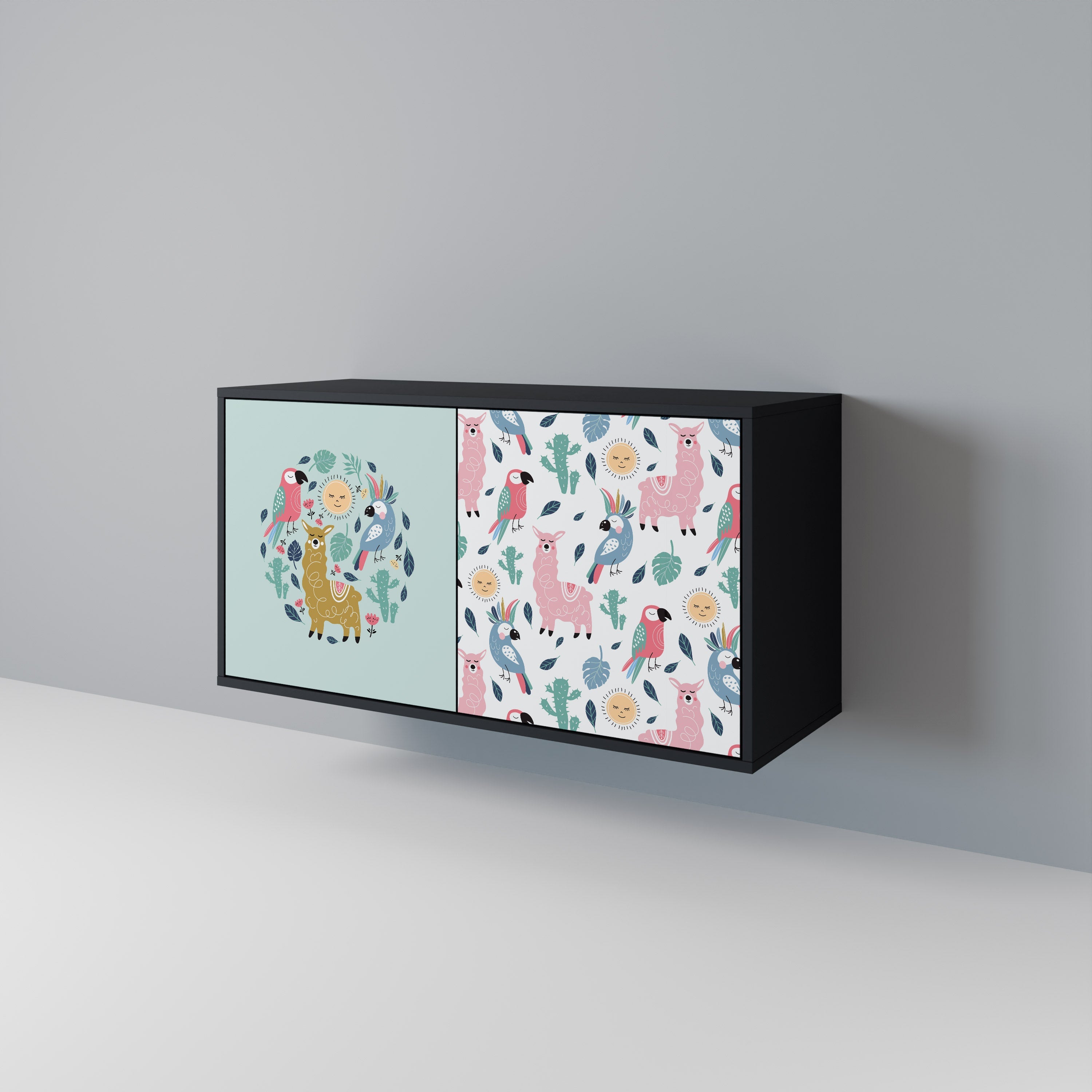COLORFUL ALPACAS Sideboard mit 2 Türen in Schwarz