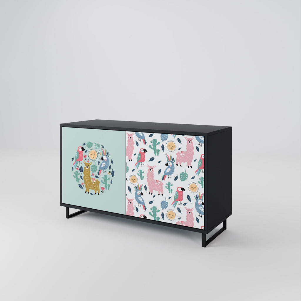 COLORFUL ALPACAS Sideboard mit 2 Türen in Schwarz