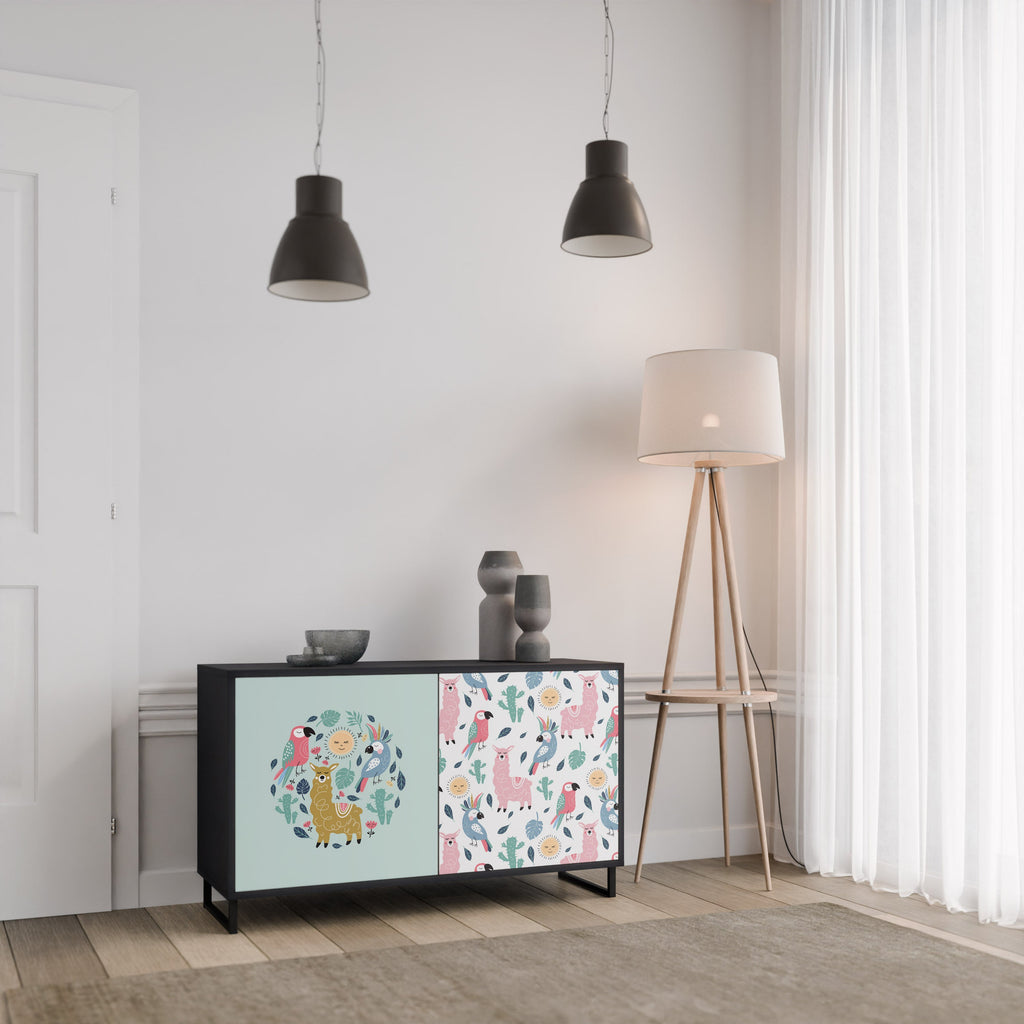 COLORFUL ALPACAS Sideboard mit 2 Türen in Schwarz