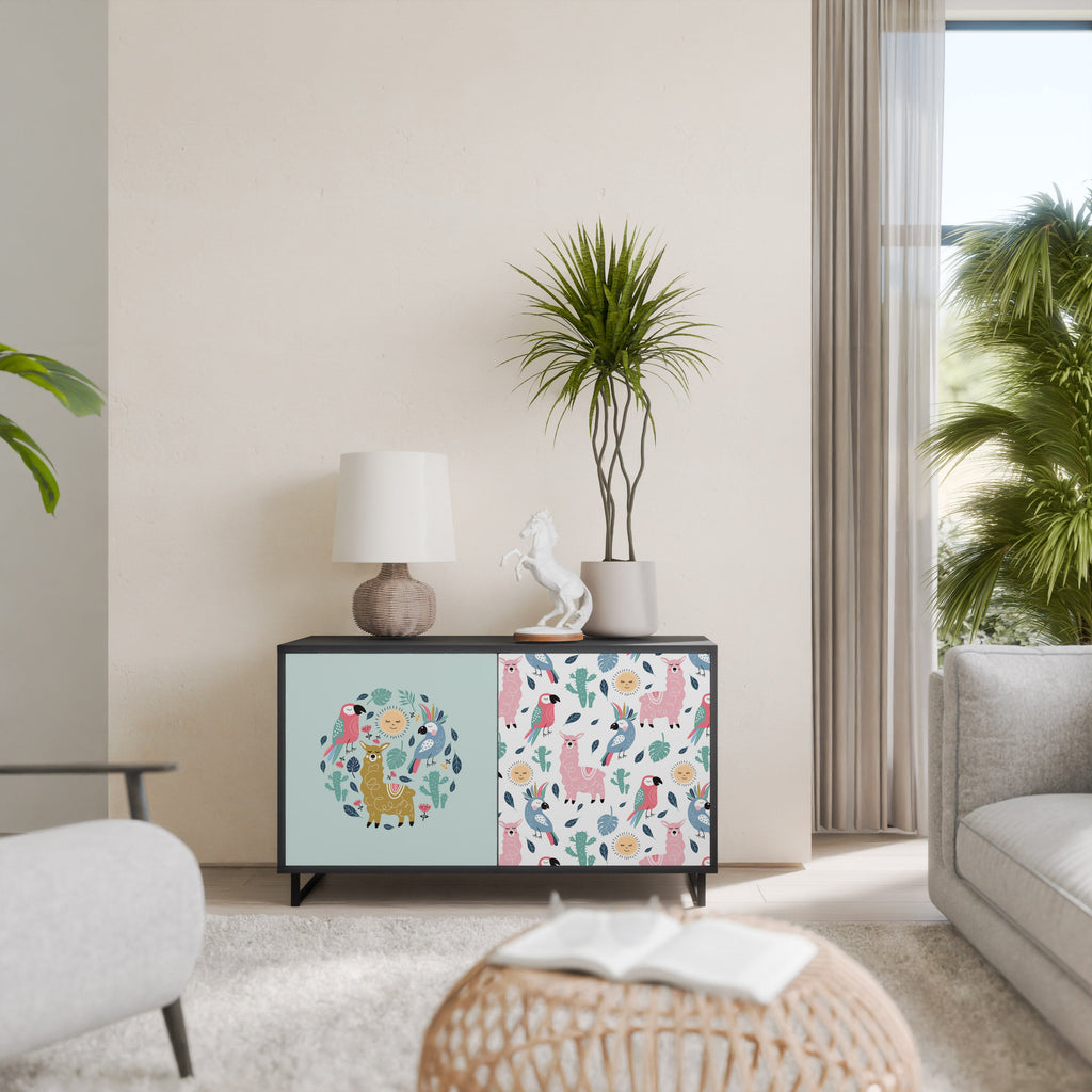 COLORFUL ALPACAS Sideboard mit 2 Türen in Schwarz