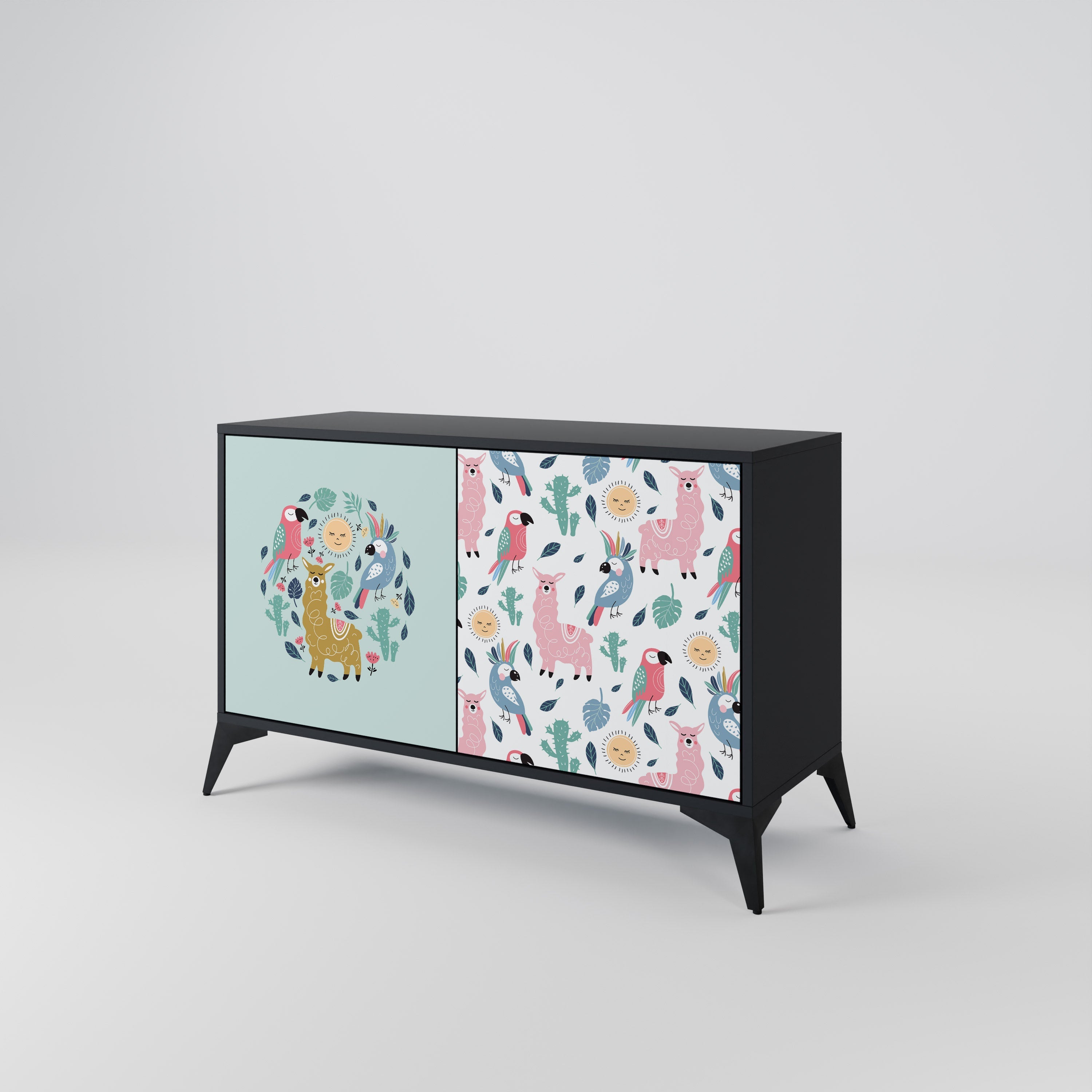 COLORFUL ALPACAS Sideboard mit 2 Türen in Schwarz