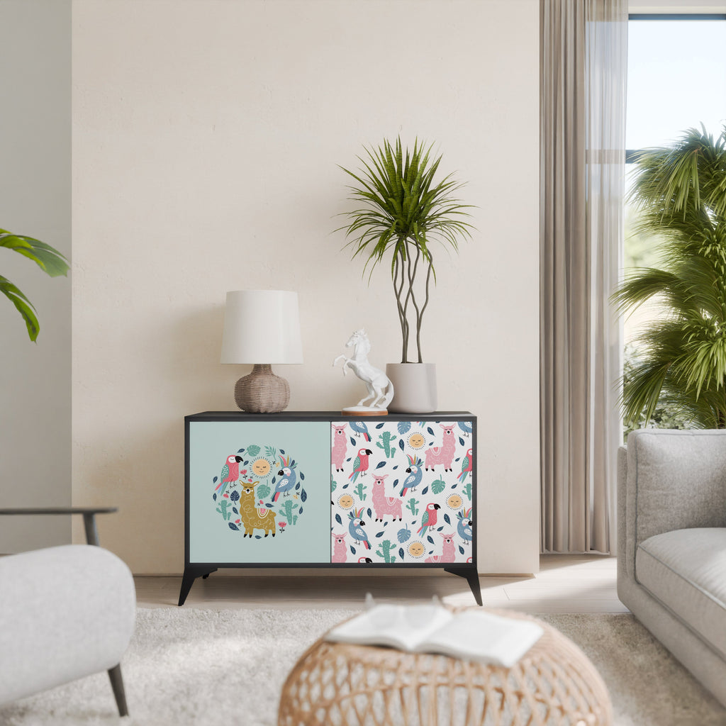 COLORFUL ALPACAS Sideboard mit 2 Türen in Schwarz
