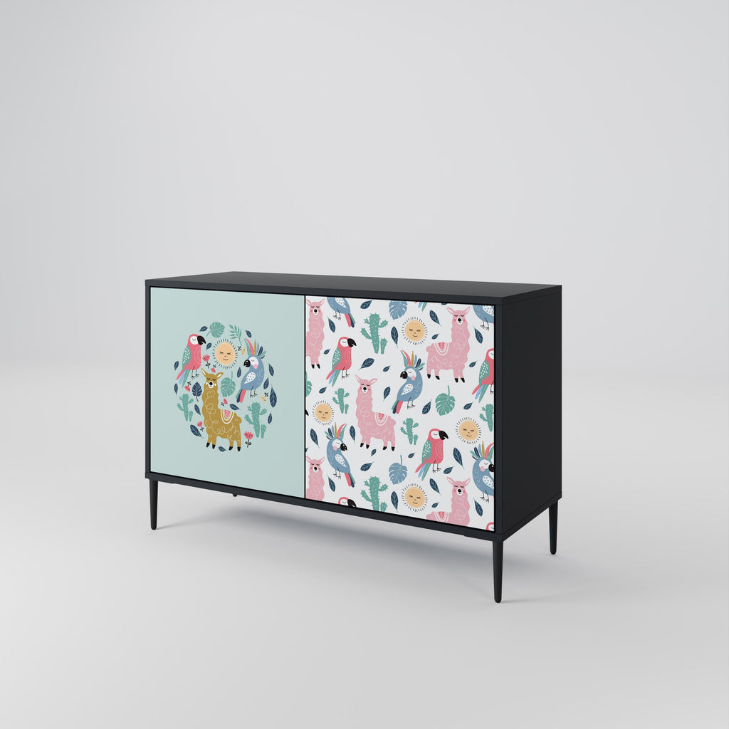 COLORFUL ALPACAS Sideboard mit 2 Türen in Schwarz