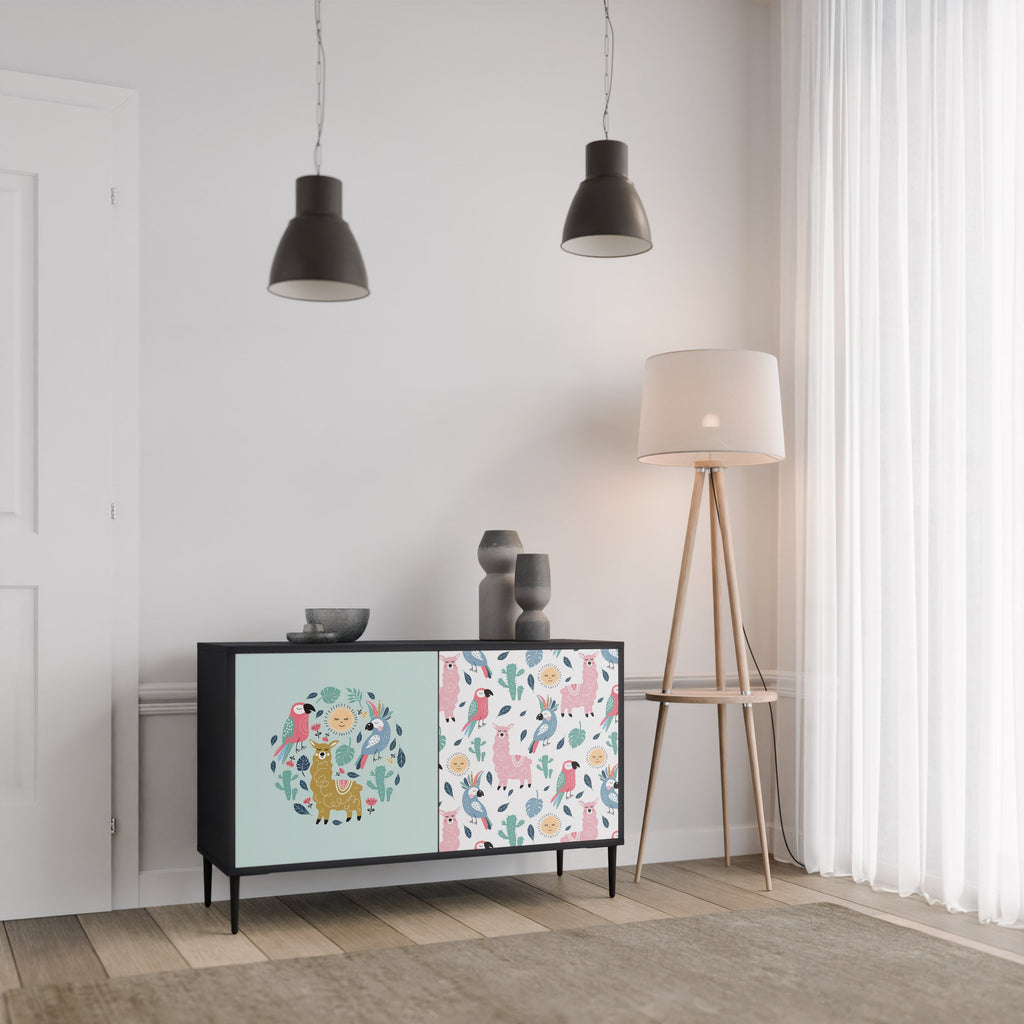 COLORFUL ALPACAS Sideboard mit 2 Türen in Schwarz