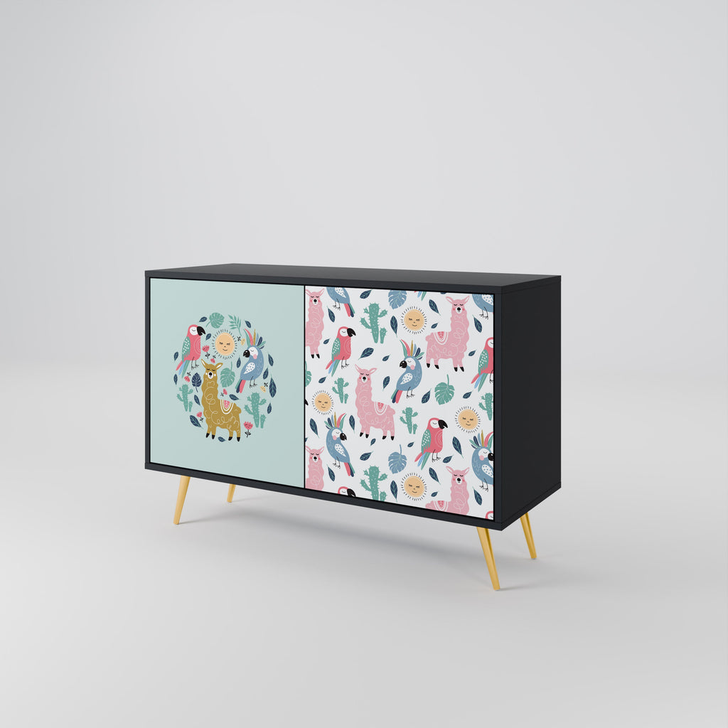 COLORFUL ALPACAS Sideboard mit 2 Türen in Schwarz