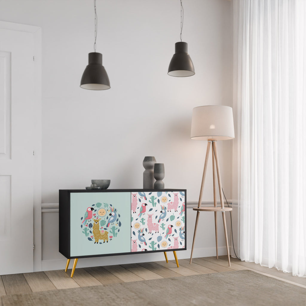 COLORFUL ALPACAS Sideboard mit 2 Türen in Schwarz