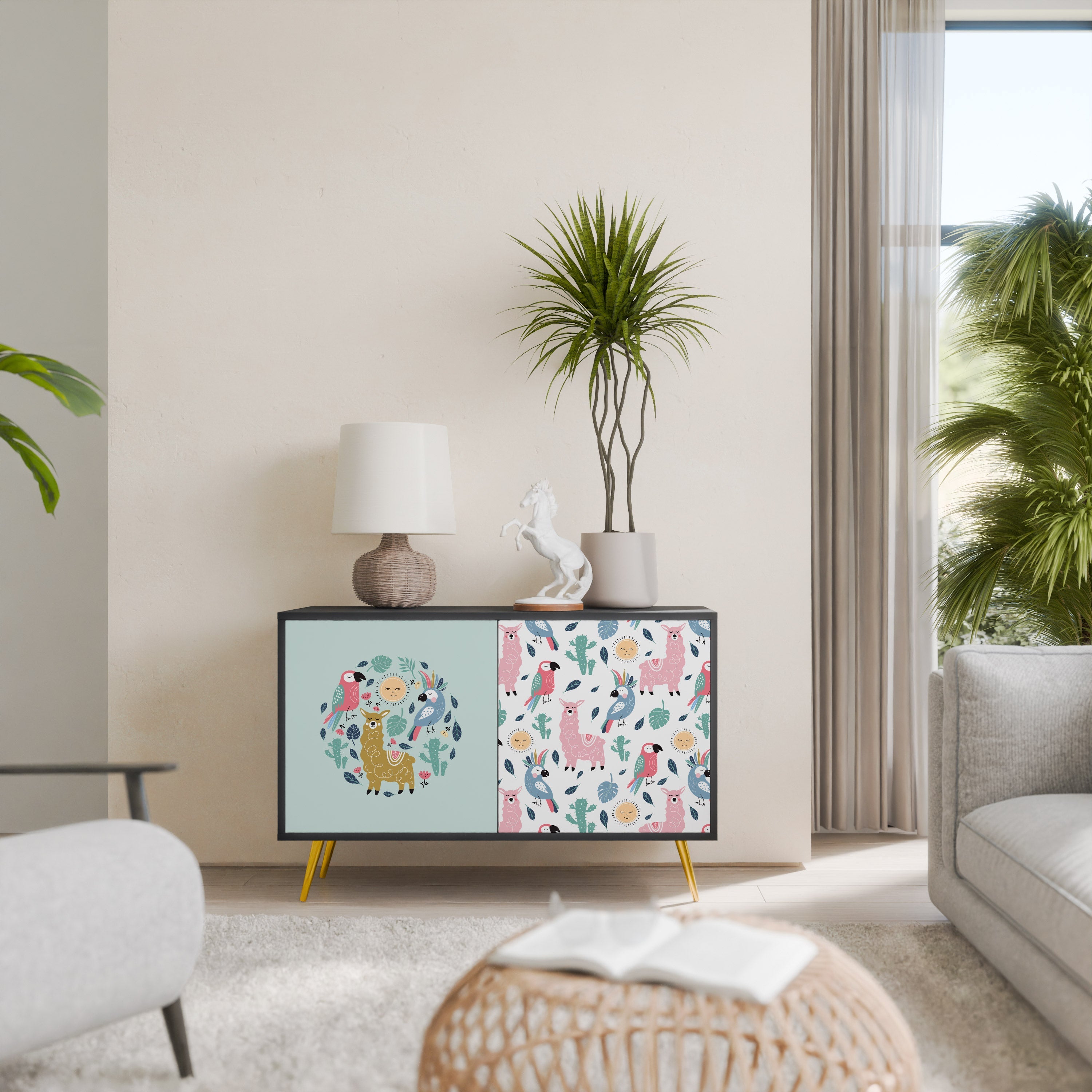 COLORFUL ALPACAS Sideboard mit 2 Türen in Schwarz