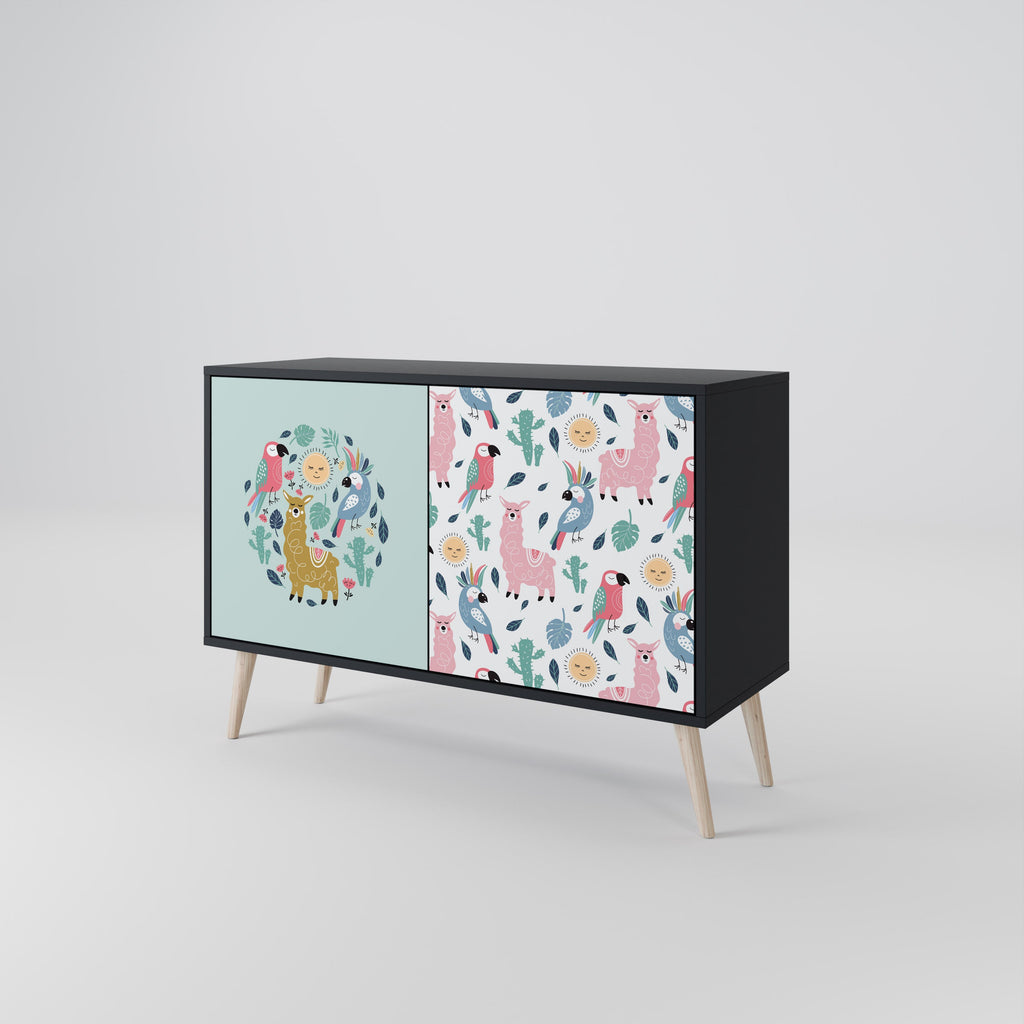 COLORFUL ALPACAS Sideboard mit 2 Türen in Schwarz