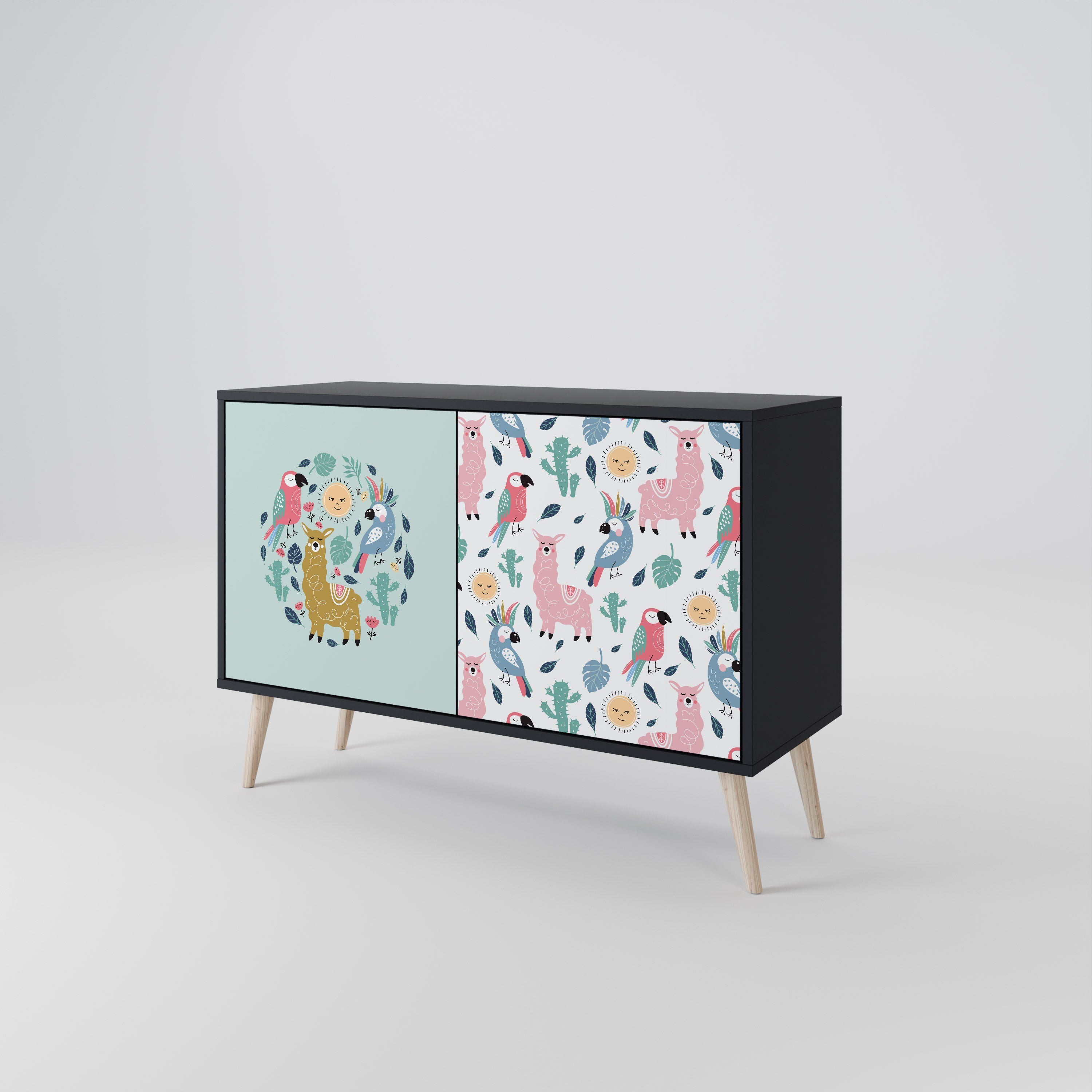 COLORFUL ALPACAS Sideboard mit 2 Türen in Schwarz
