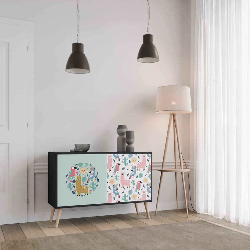 COLORFUL ALPACAS Sideboard mit 2 Türen in Schwarz