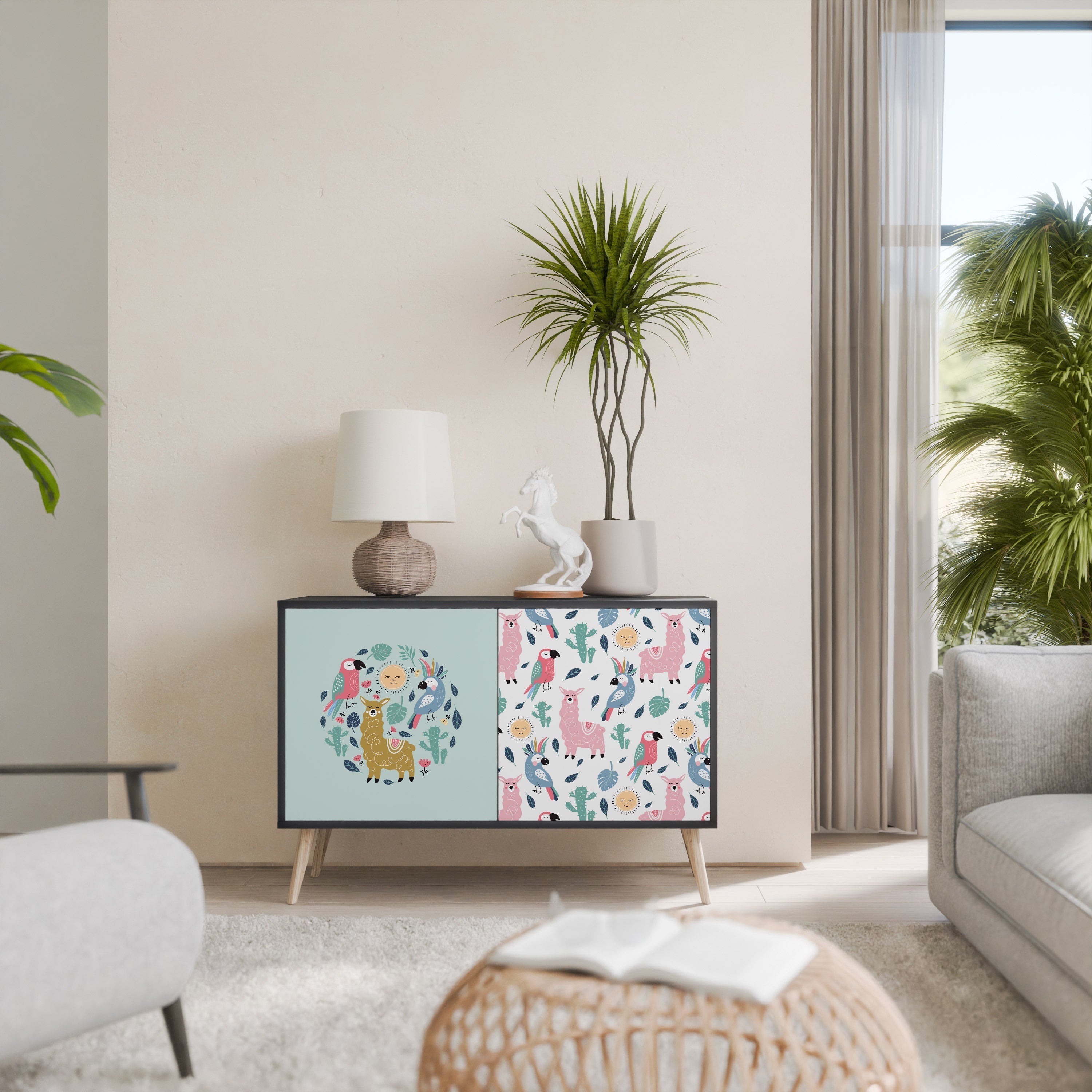 COLORFUL ALPACAS Sideboard mit 2 Türen in Schwarz