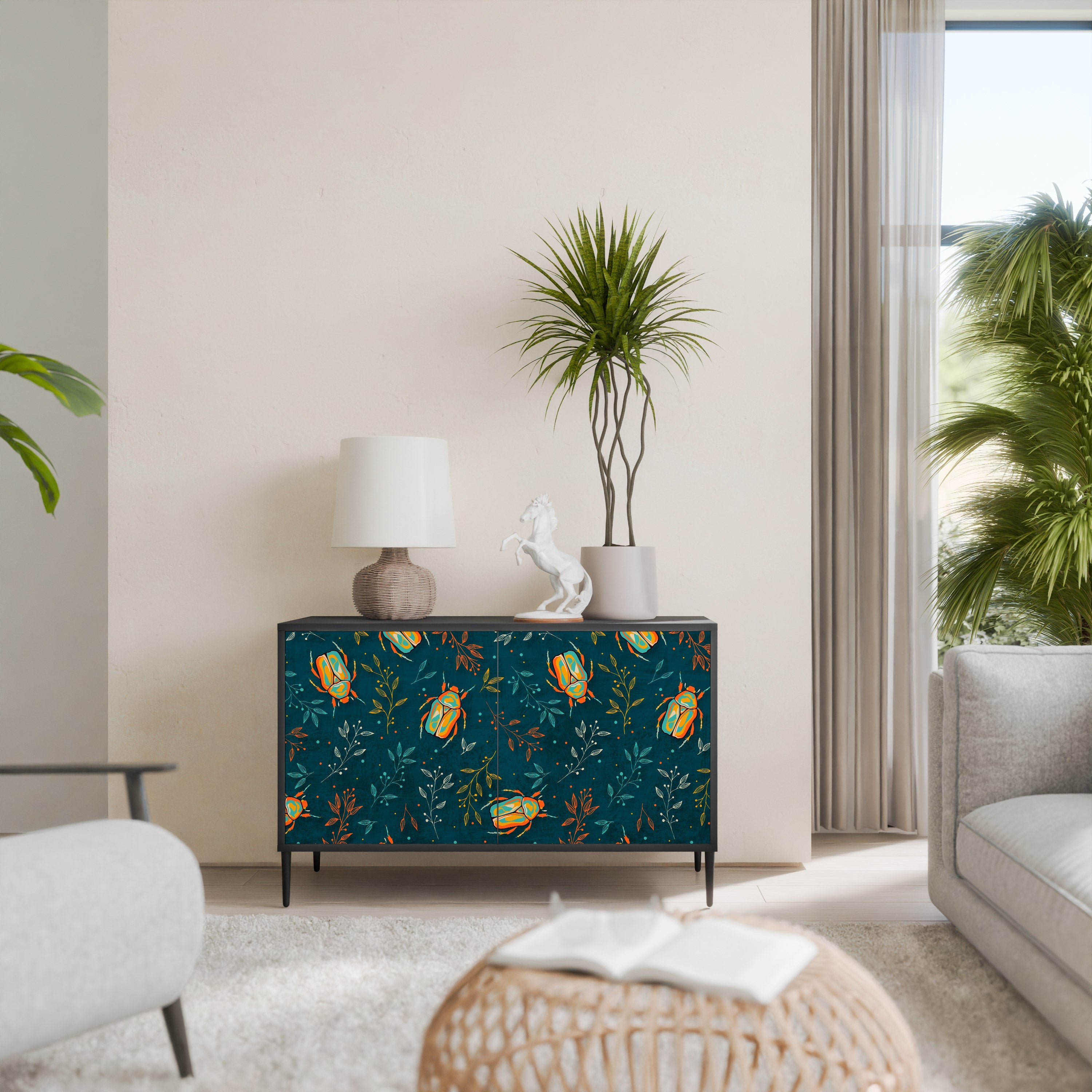 AUTUMN INSECTS 2-Door Sideboard in Black Finish