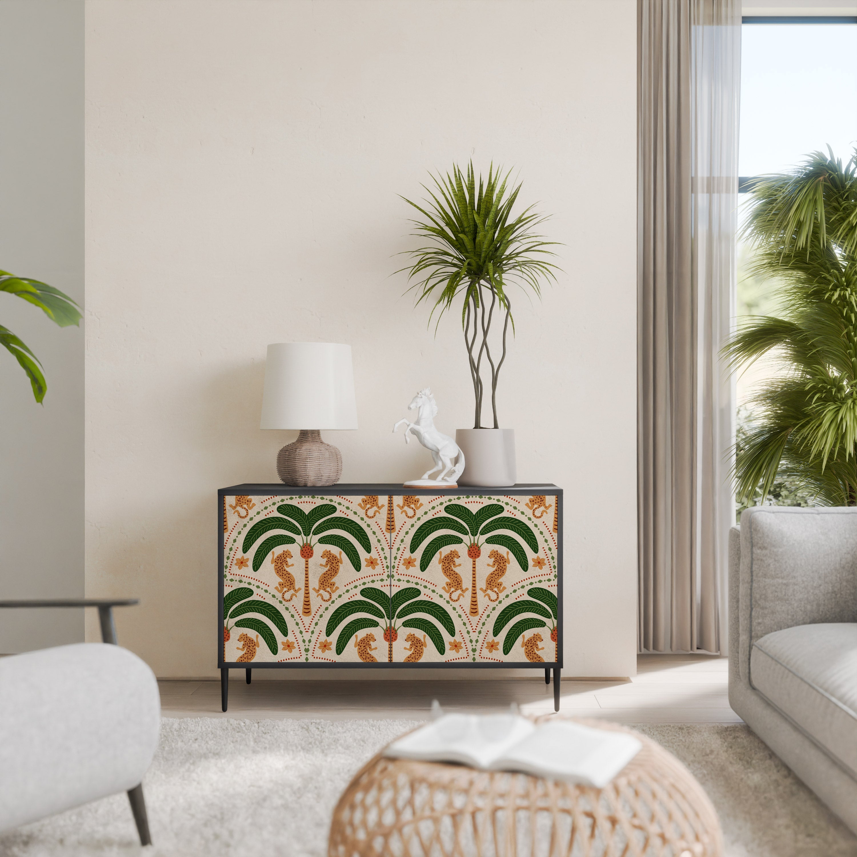 DANCING PREDATORS 2-Door Sideboard in Black Finish