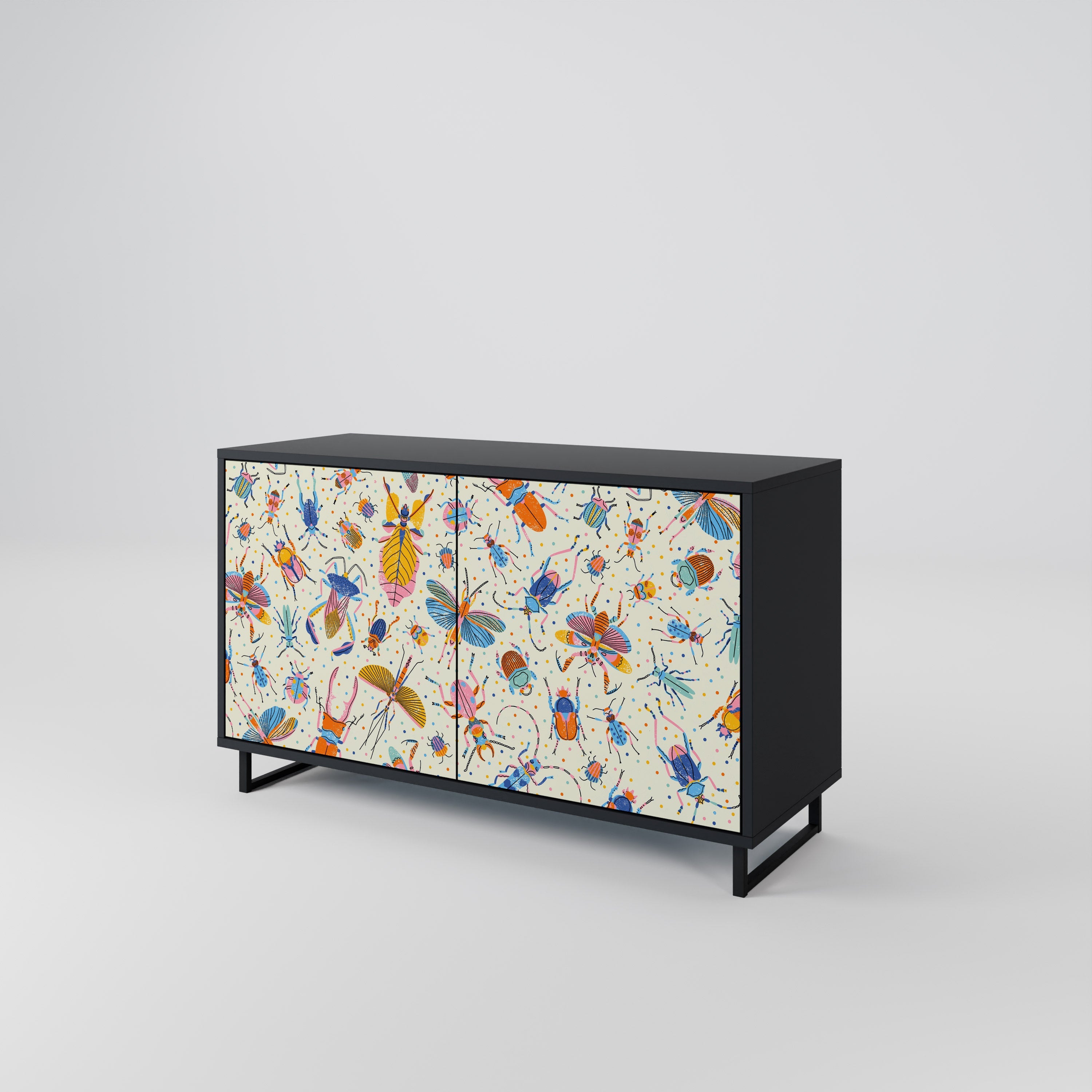 COLORFUL INSECTS Sideboard mit 2 Türen in Schwarz