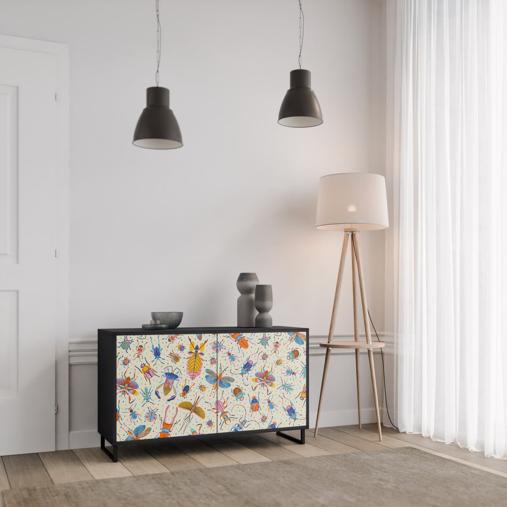 COLORFUL INSECTS Sideboard mit 2 Türen in Schwarz