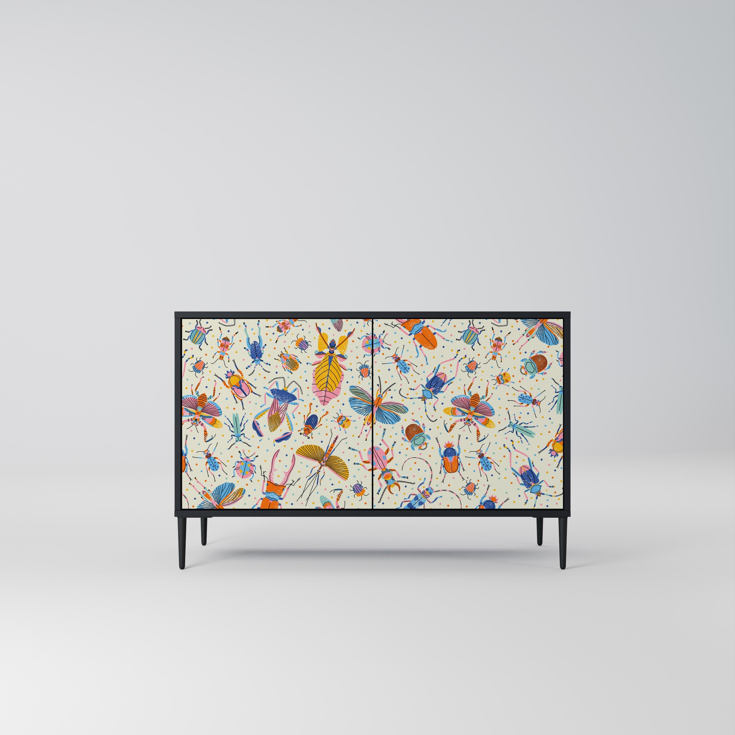 COLORFUL INSECTS Sideboard mit 2 Türen in Schwarz