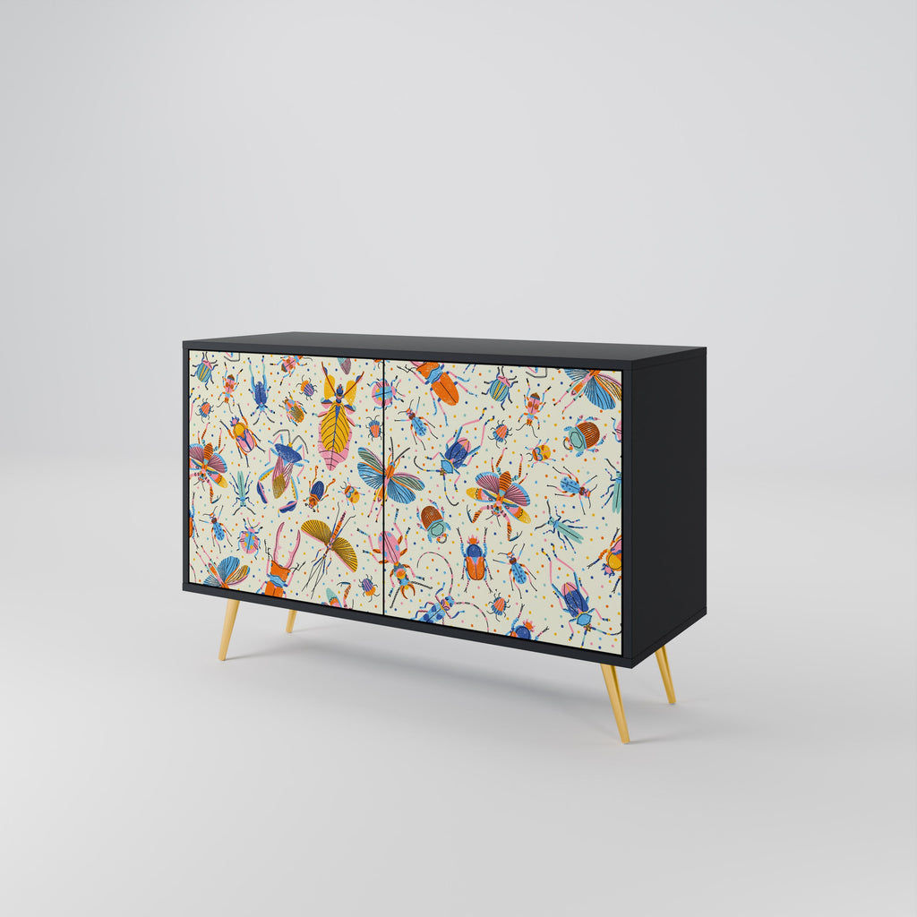 COLORFUL INSECTS Sideboard mit 2 Türen in Schwarz