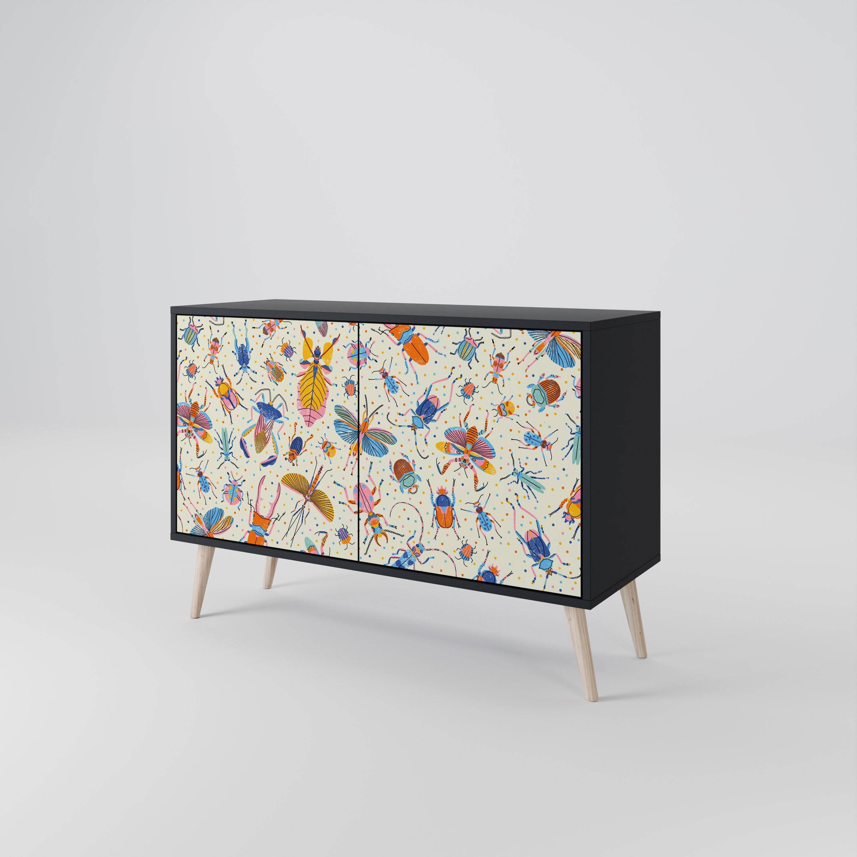 COLORFUL INSECTS Sideboard mit 2 Türen in Schwarz