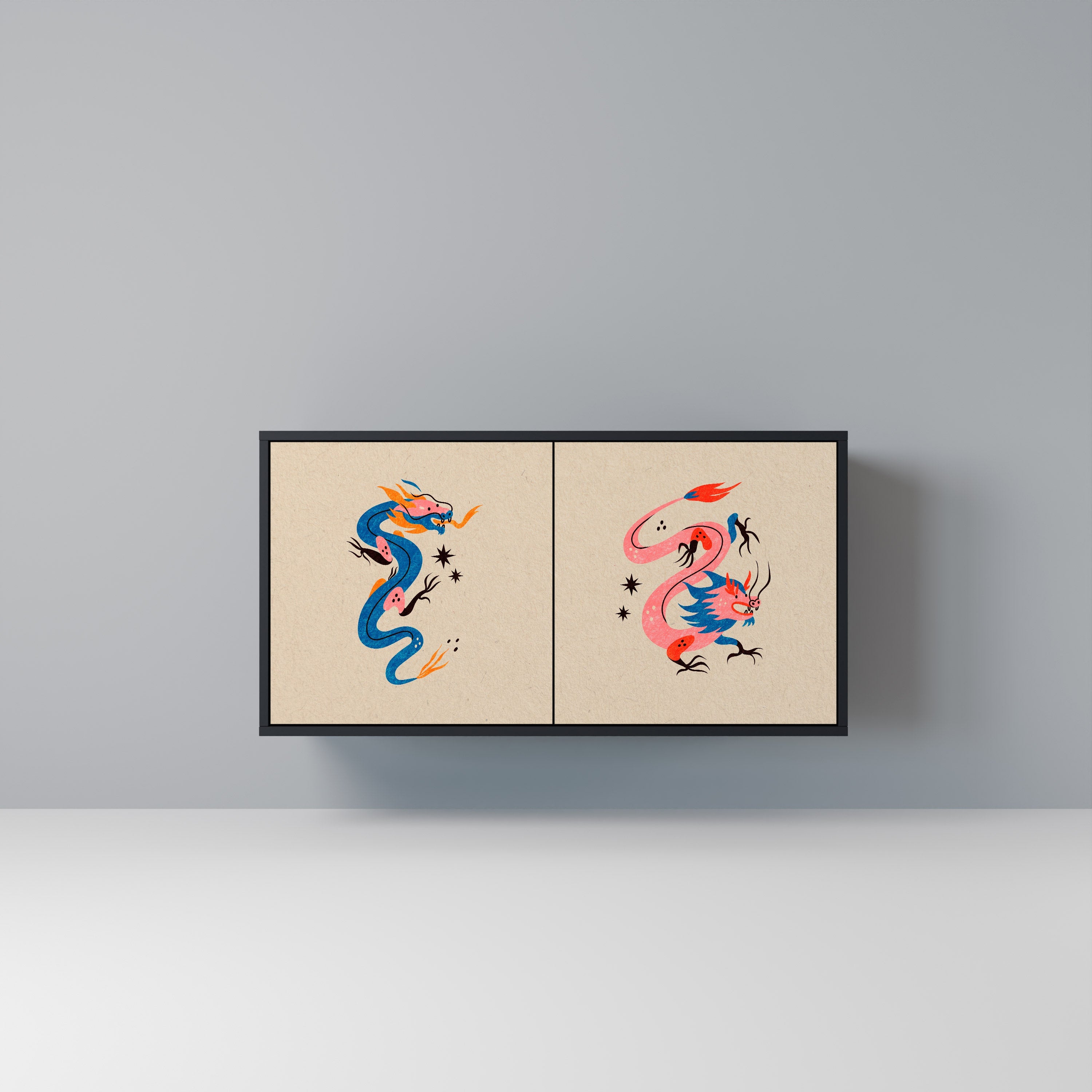 MYTHOLOGICAL CREATURES 2-Door Sideboard in Black Finish