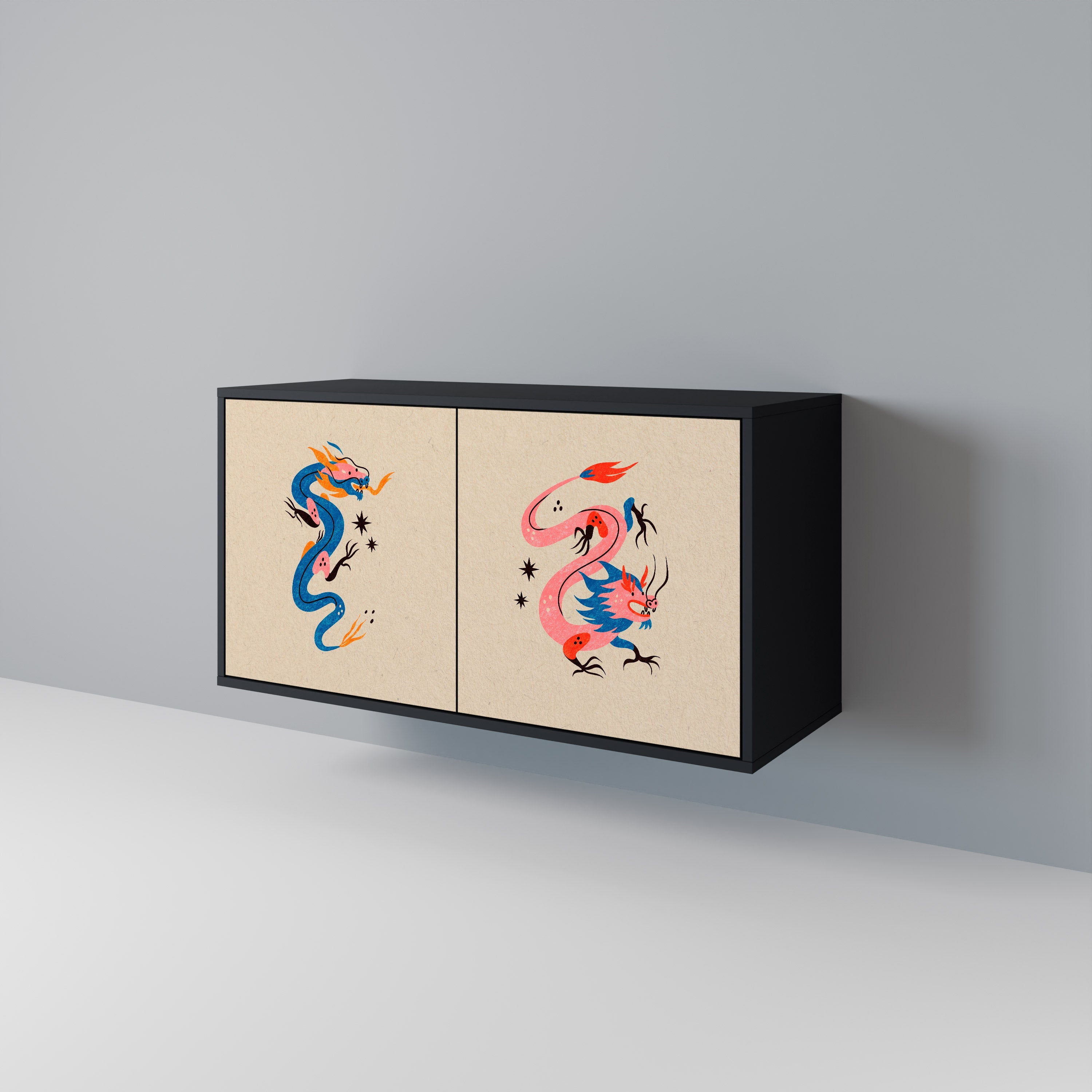 MYTHOLOGICAL CREATURES 2-Door Sideboard in Black Finish