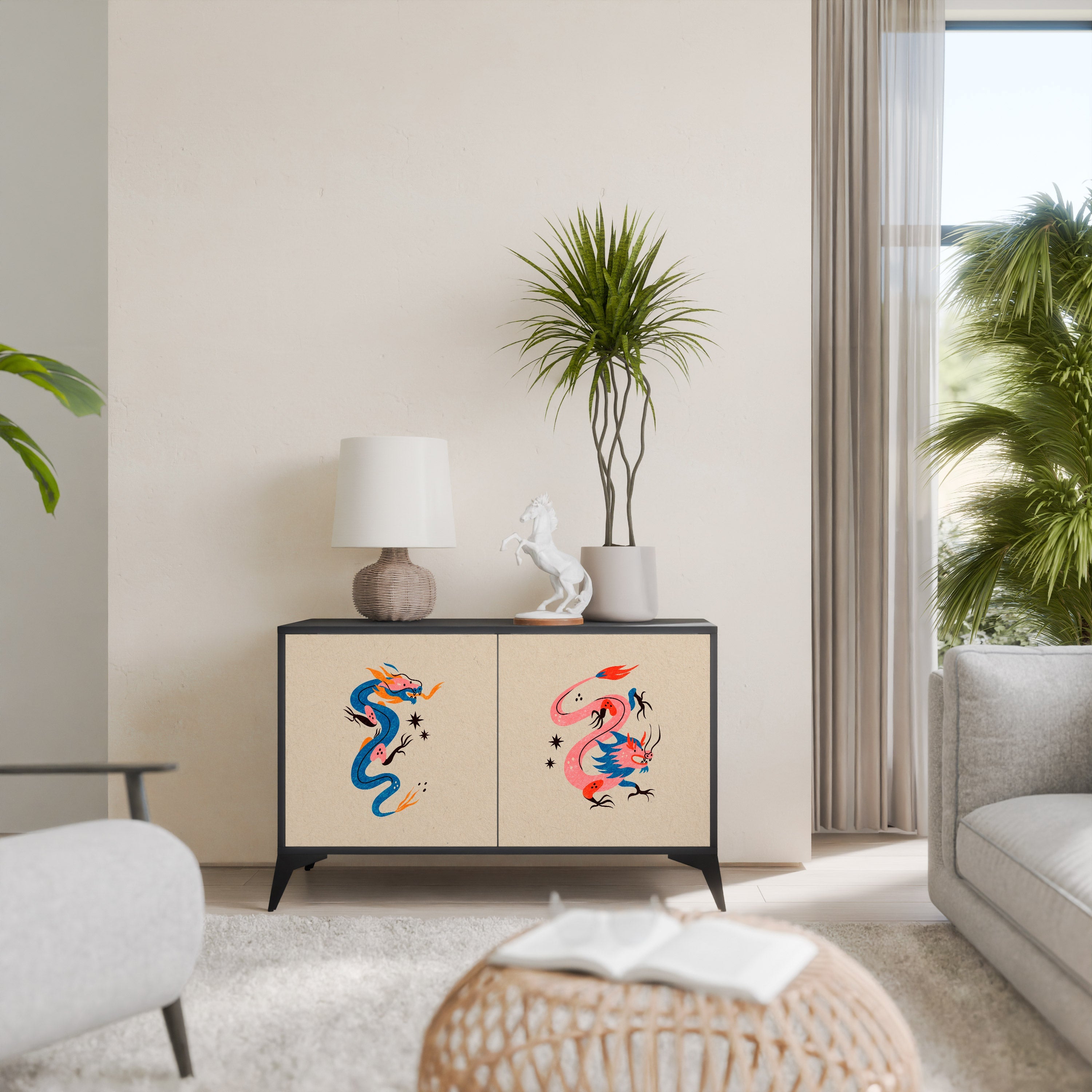 MYTHOLOGICAL CREATURES 2-Door Sideboard in Black Finish