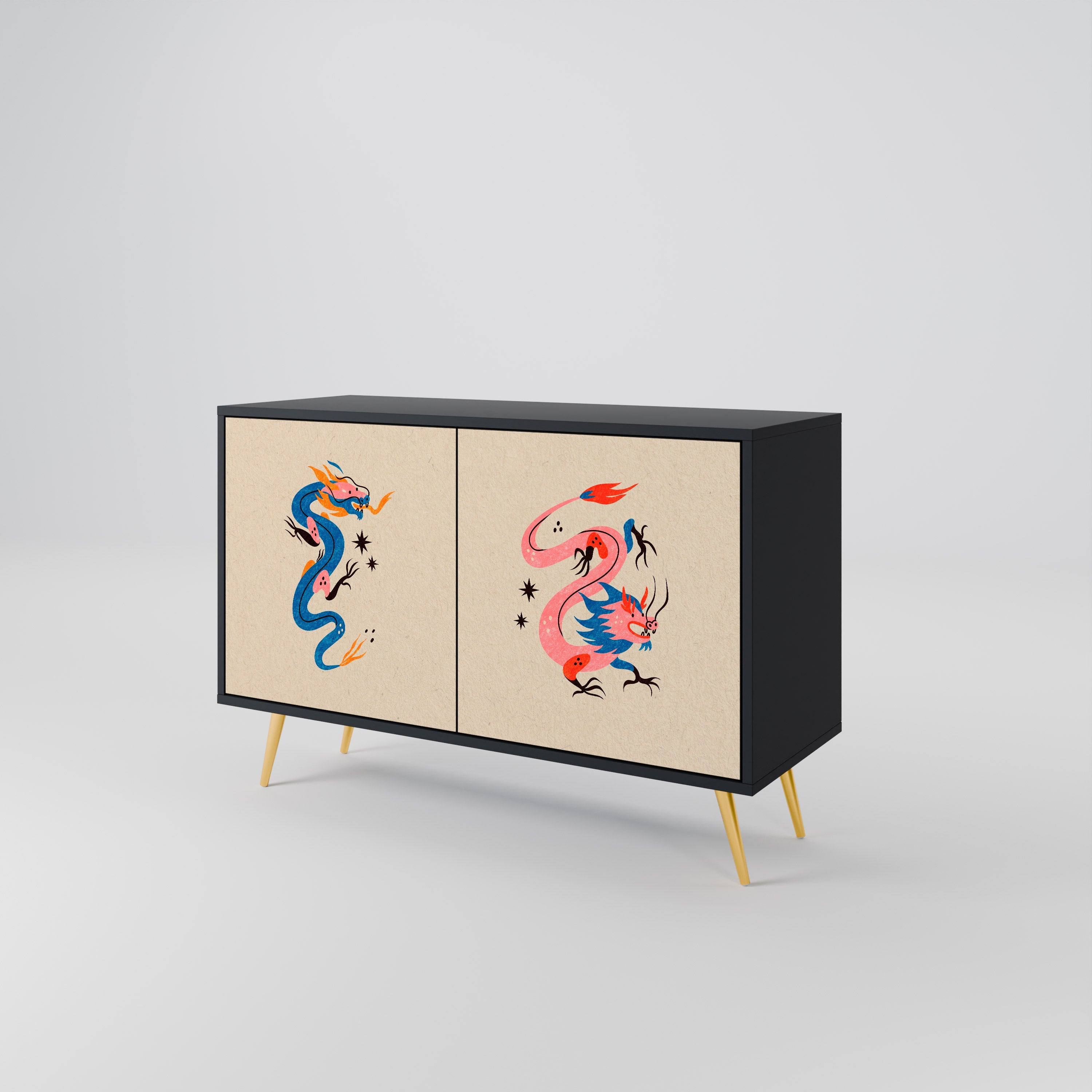 MYTHOLOGICAL CREATURES 2-Door Sideboard in Black Finish