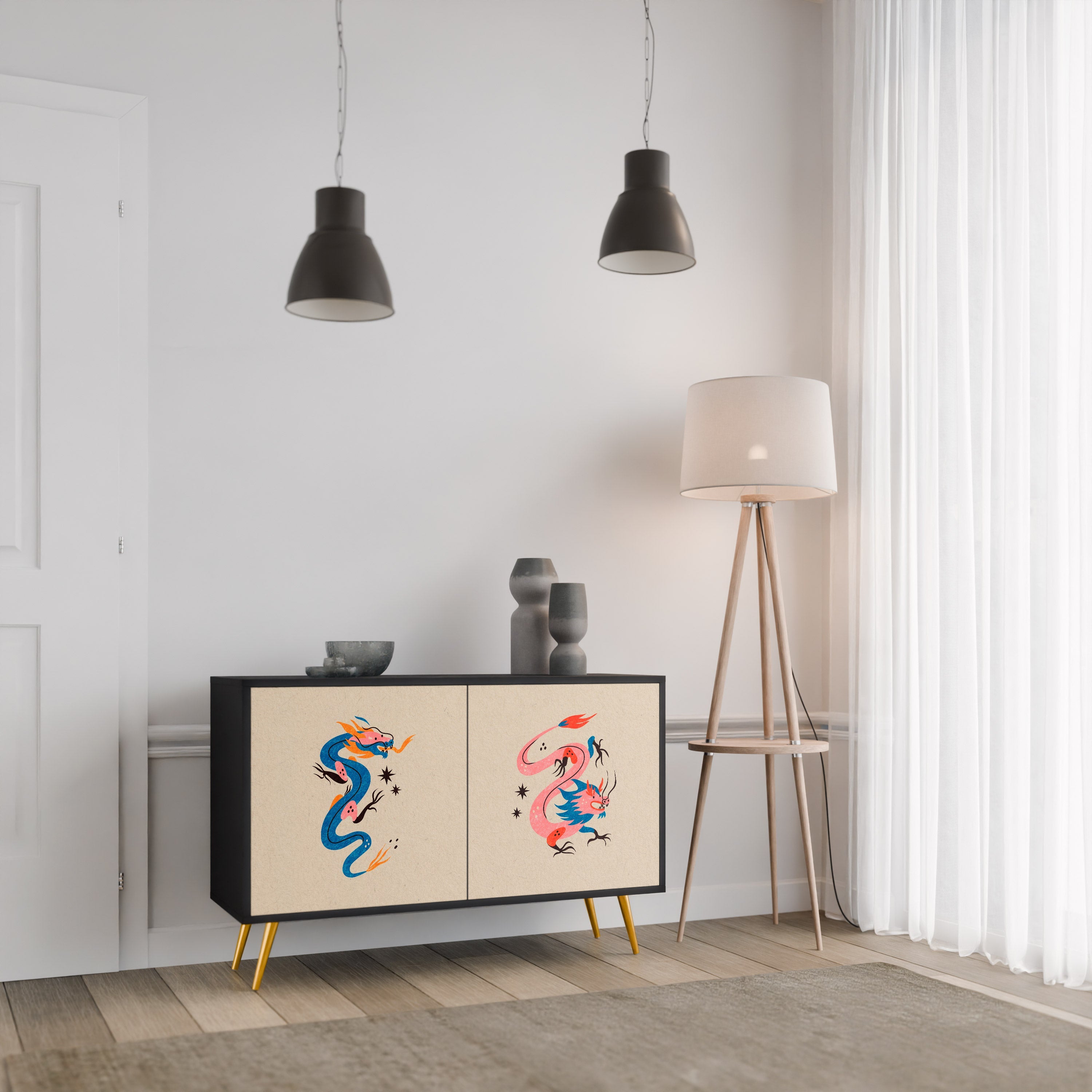 MYTHOLOGICAL CREATURES 2-Door Sideboard in Black Finish