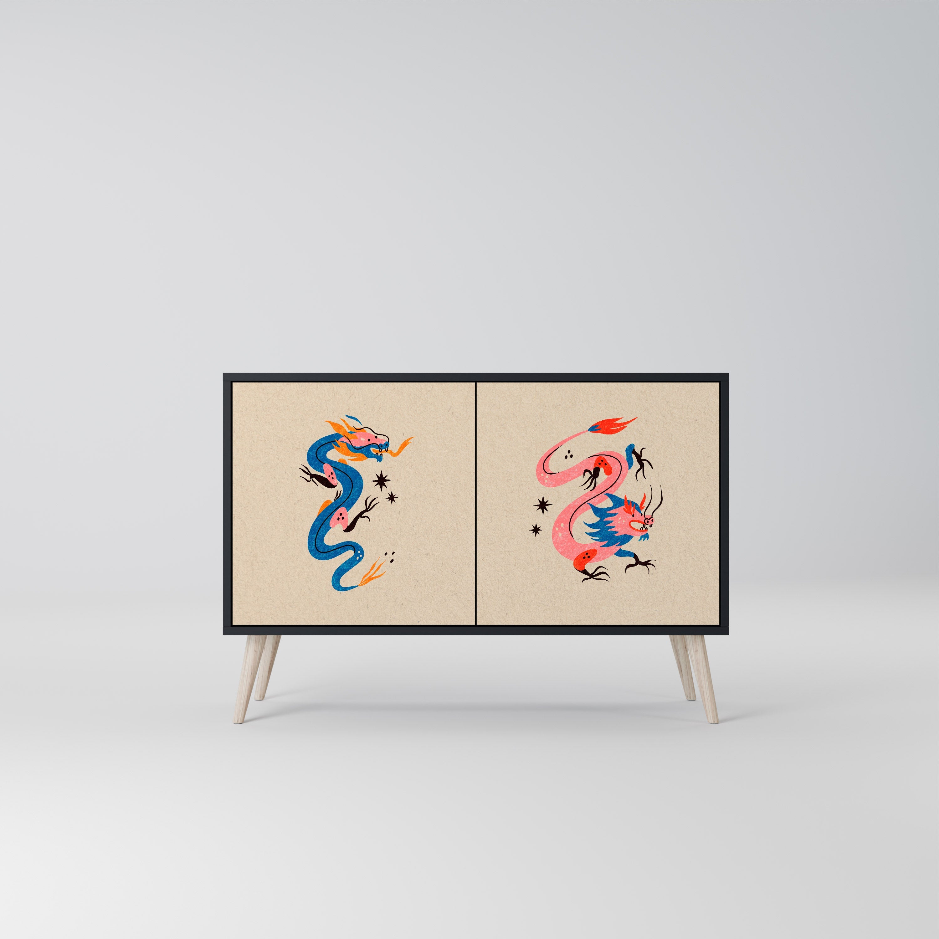 MYTHOLOGICAL CREATURES 2-Door Sideboard in Black Finish