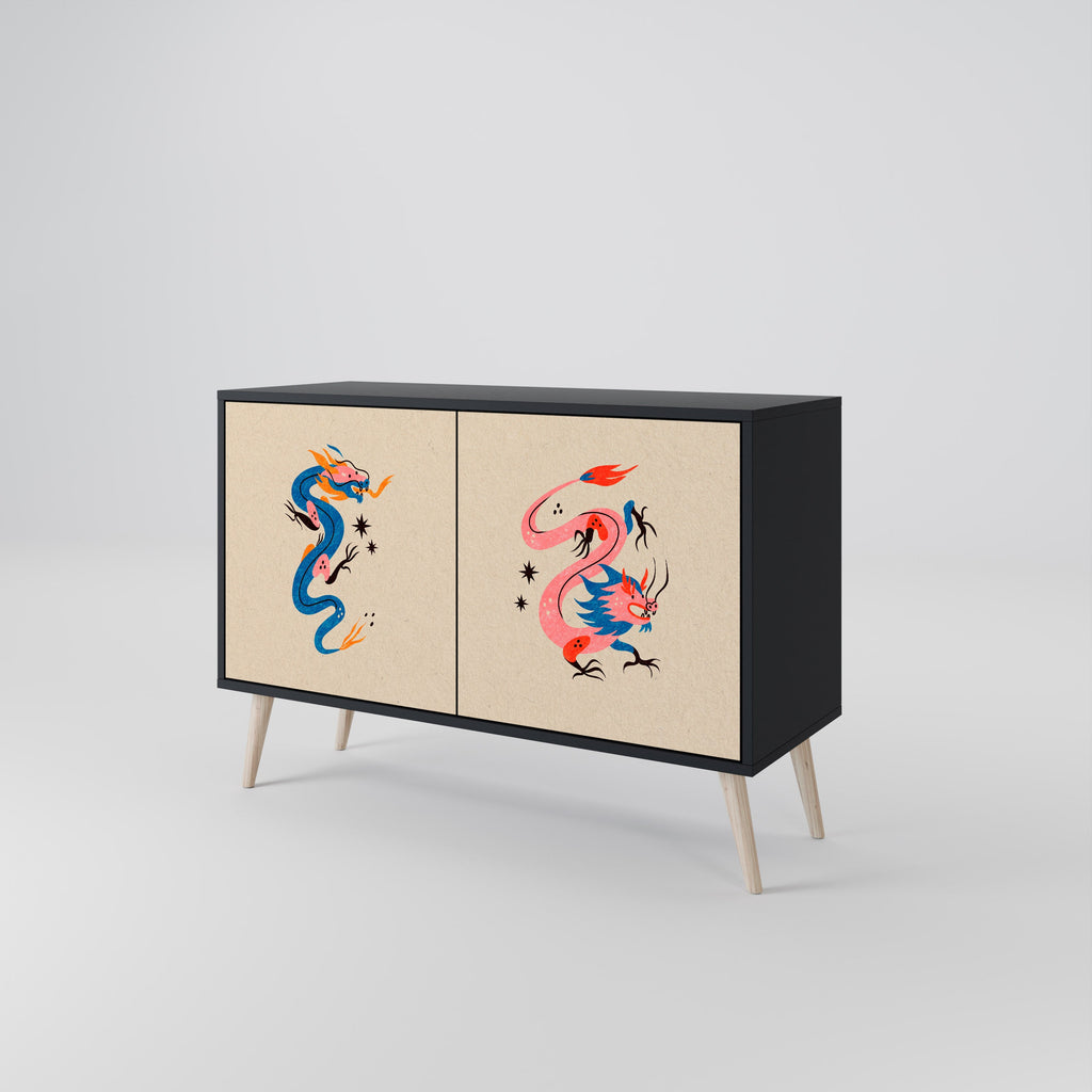 MYTHOLOGICAL CREATURES 2-Door Sideboard in Black Finish