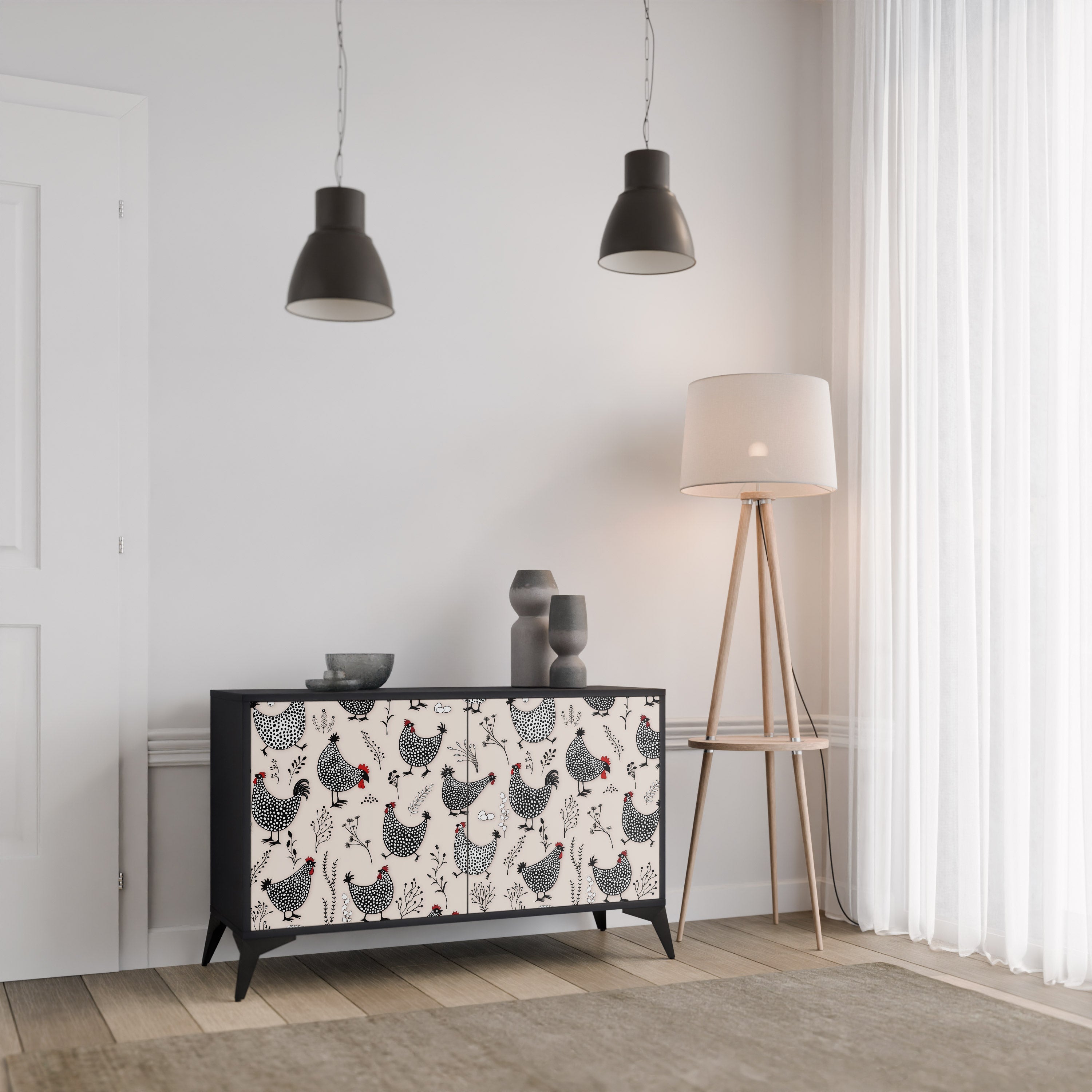 HAPPY HENS Sideboard mit 2 Türen in Schwarz