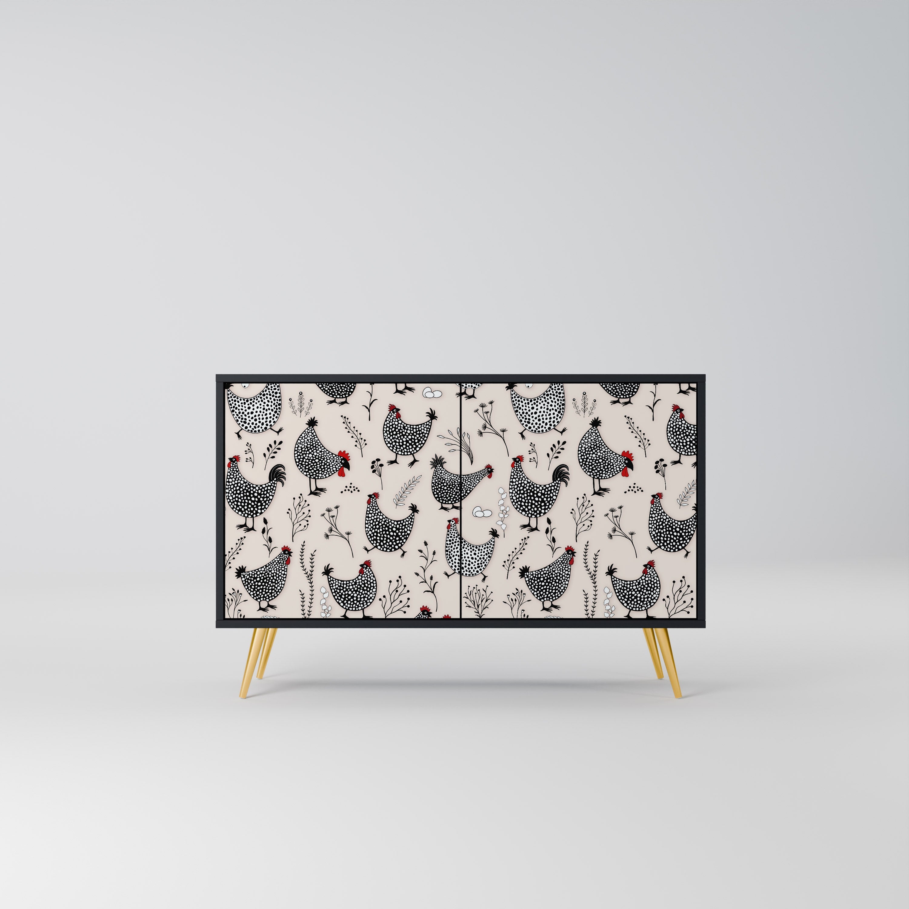 HAPPY HENS 2-Door Sideboard in Black Finish