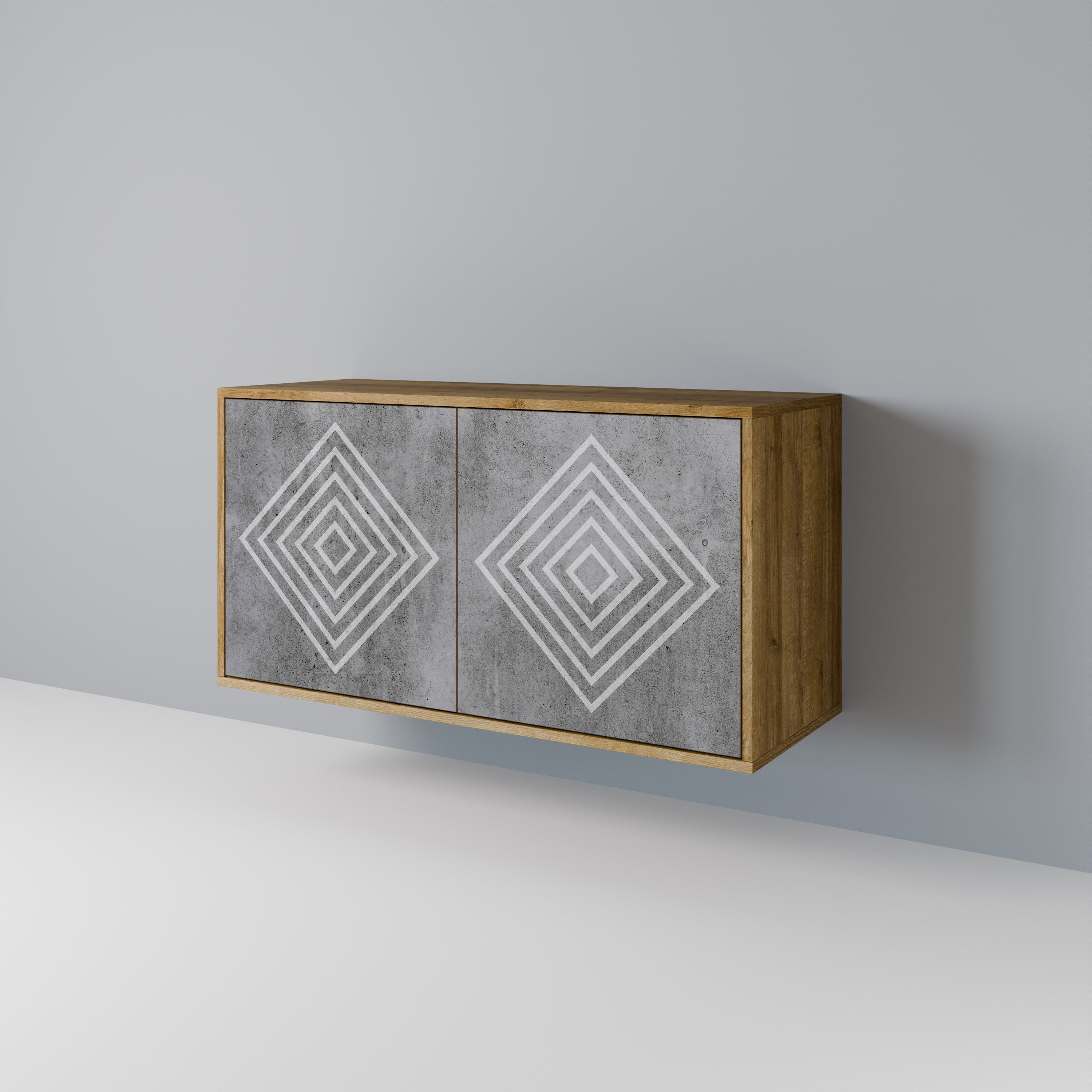 POLYGONAL ARTISTRY Sideboard mit 2 Türen in Eichenoptik