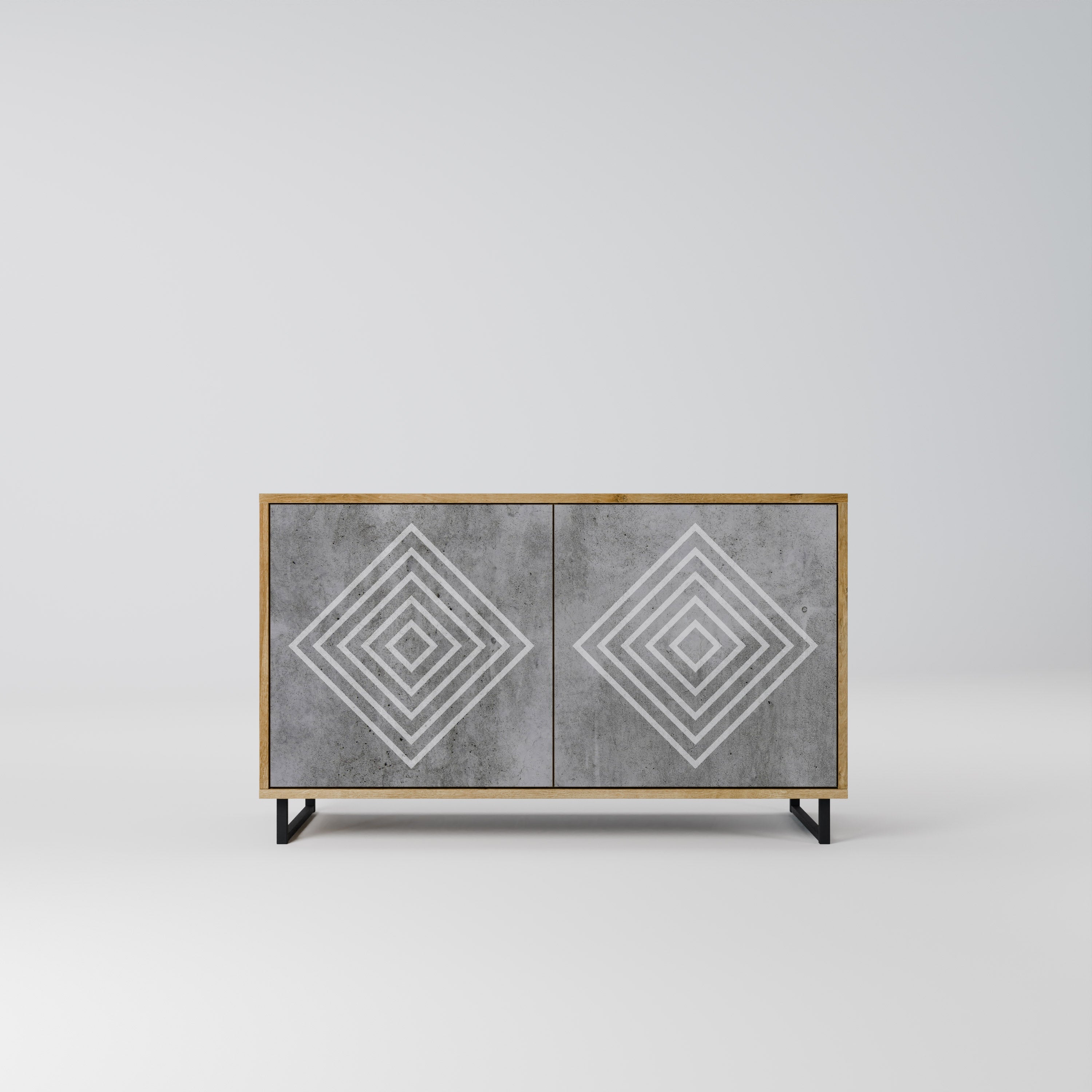 POLYGONAL ARTISTRY Sideboard mit 2 Türen in Eichenoptik