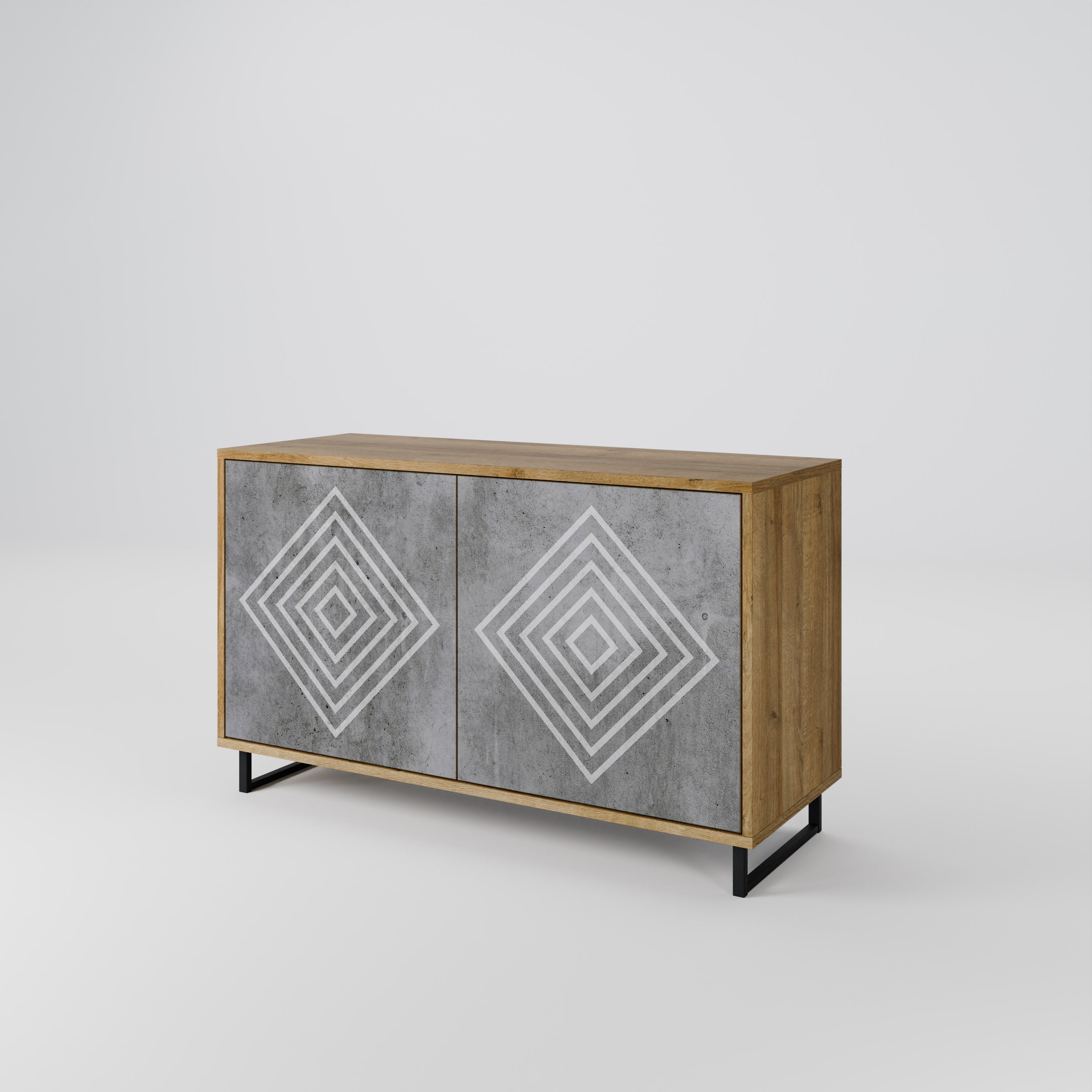 POLYGONAL ARTISTRY Sideboard mit 2 Türen in Eichenoptik
