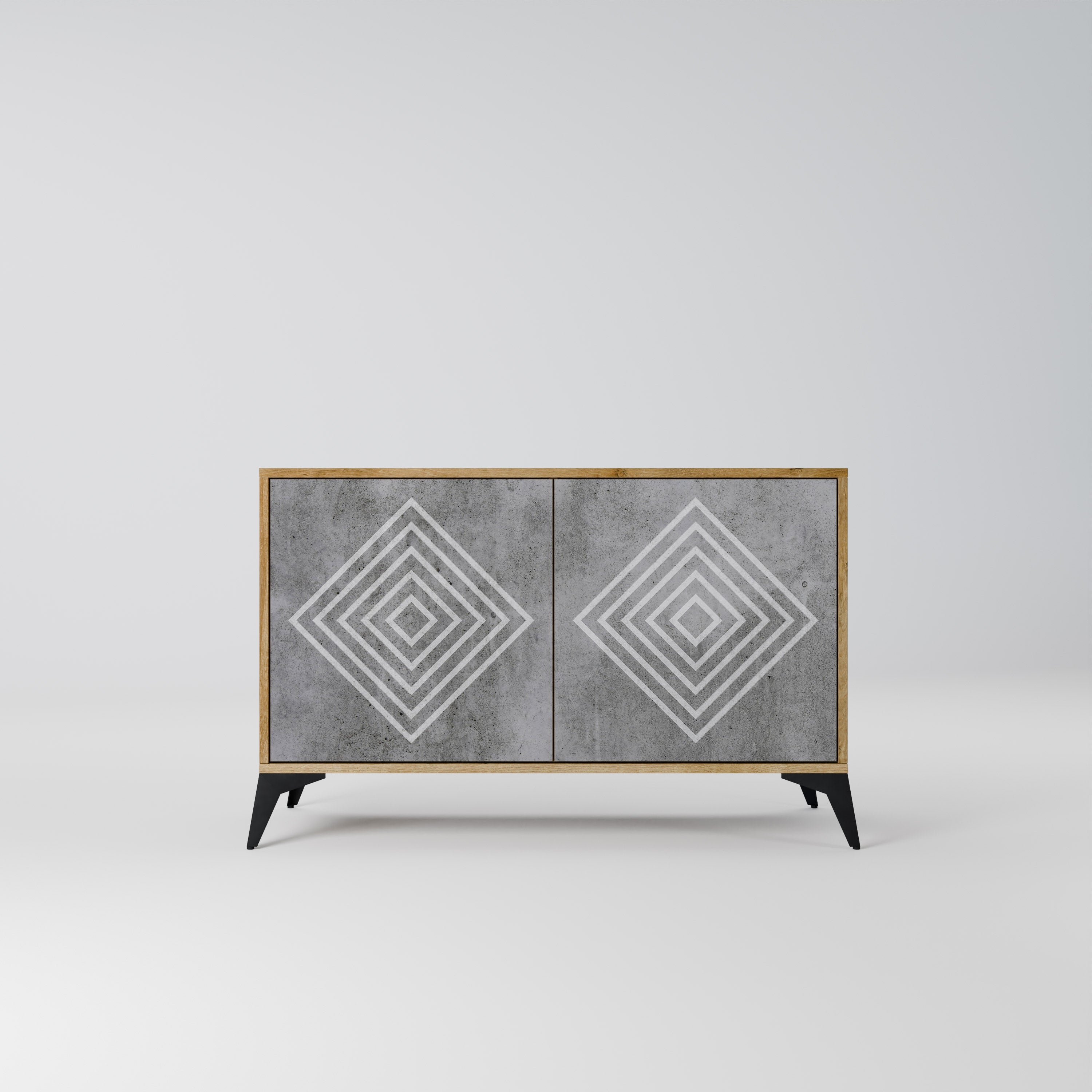 POLYGONAL ARTISTRY Sideboard mit 2 Türen in Eichenoptik