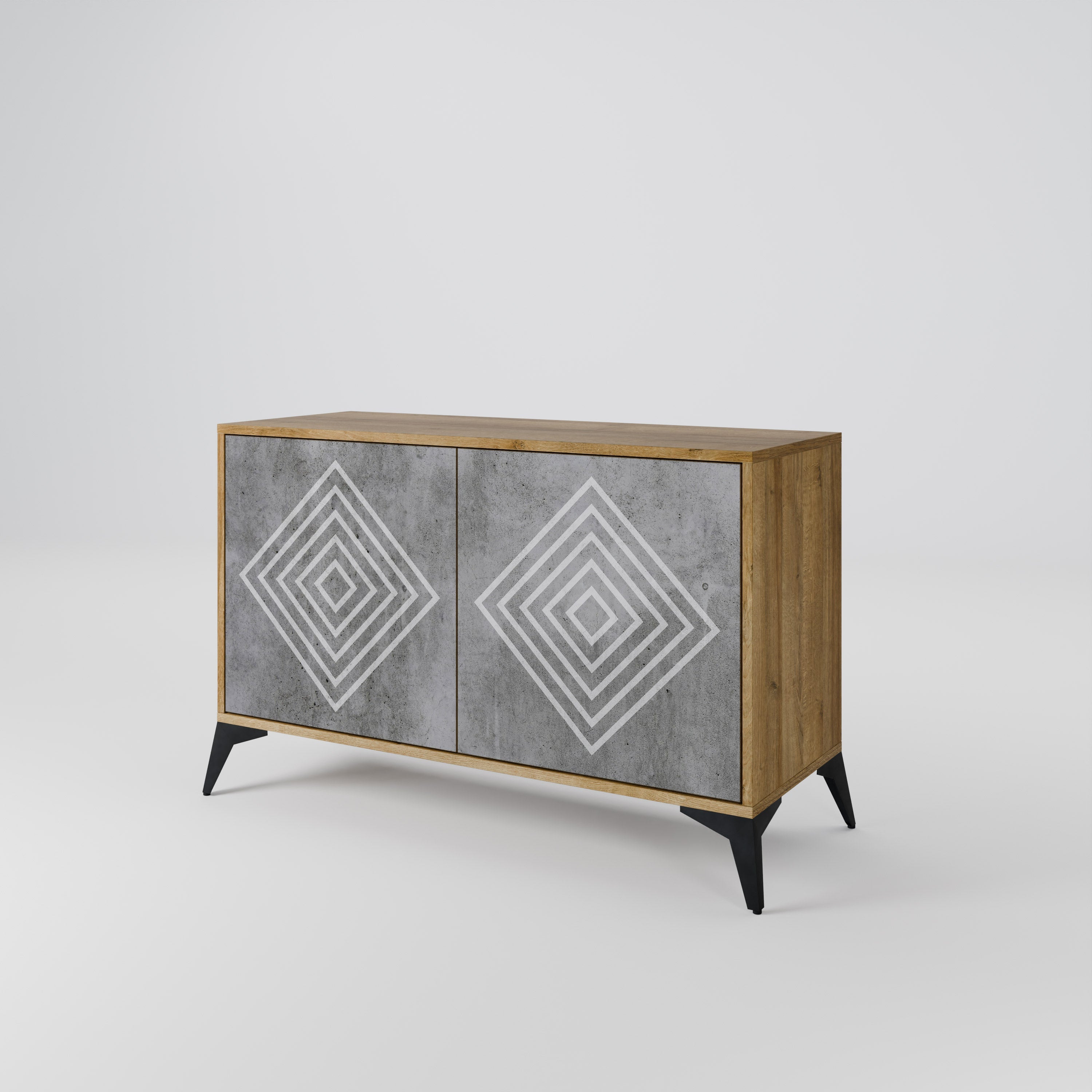 POLYGONAL ARTISTRY Sideboard mit 2 Türen in Eichenoptik