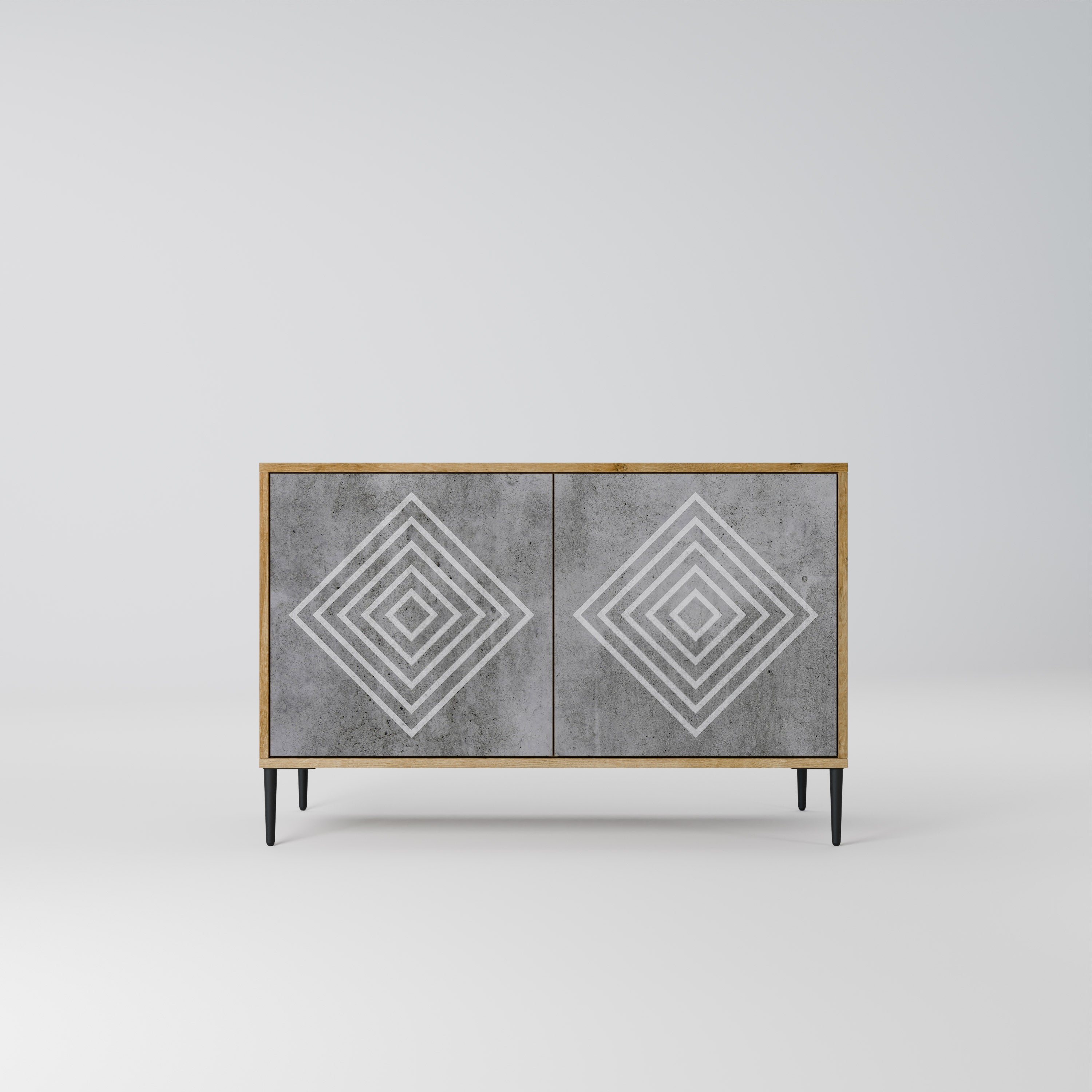 POLYGONAL ARTISTRY Sideboard mit 2 Türen in Eichenoptik