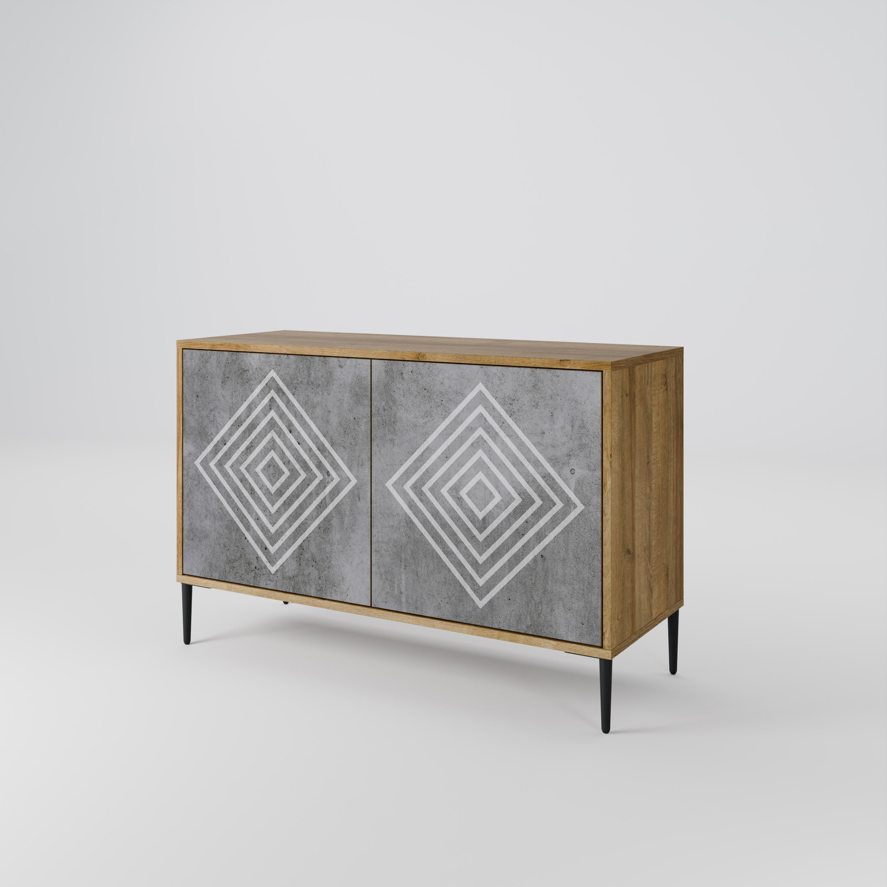 POLYGONAL ARTISTRY Sideboard mit 2 Türen in Eichenoptik