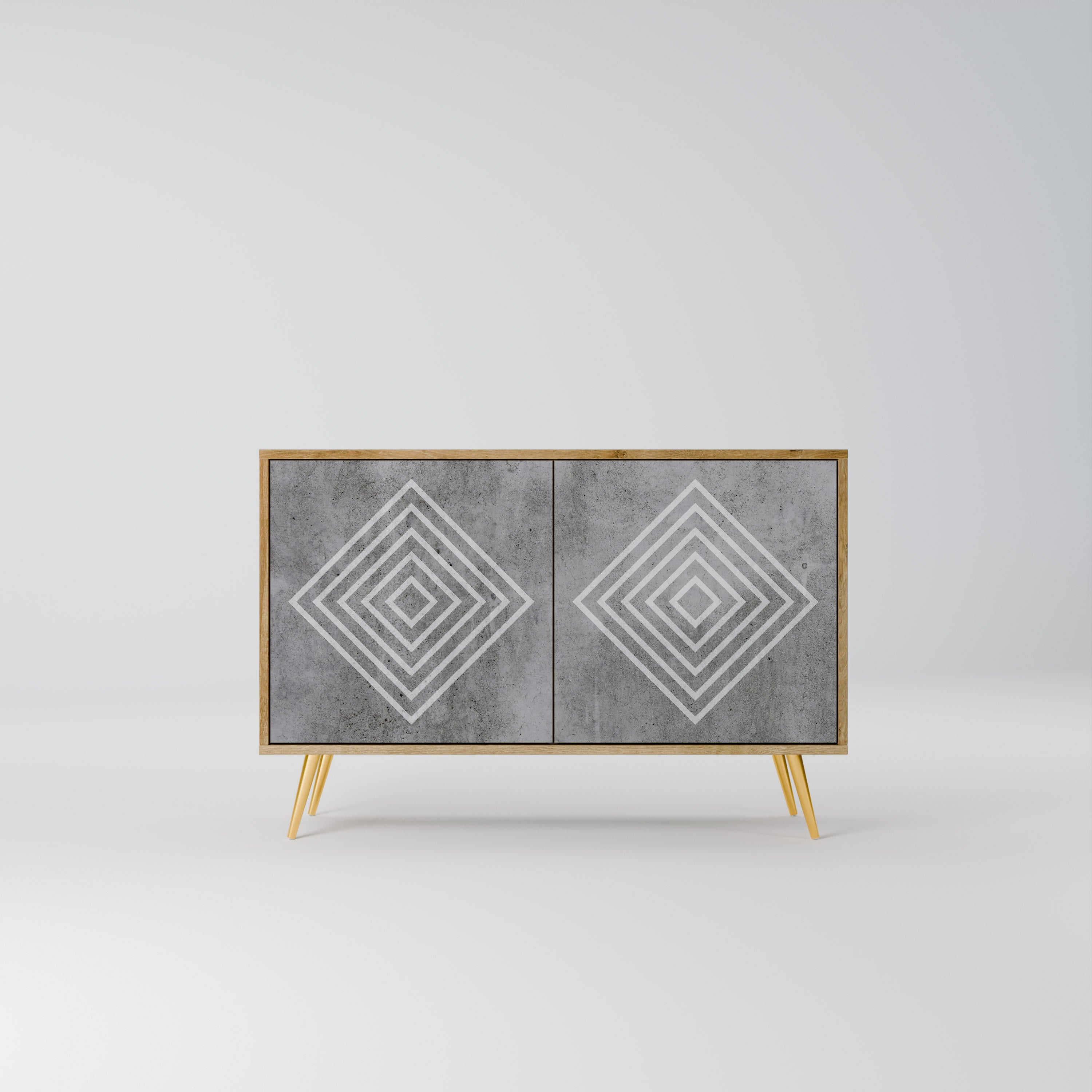 POLYGONAL ARTISTRY Sideboard mit 2 Türen in Eichenoptik